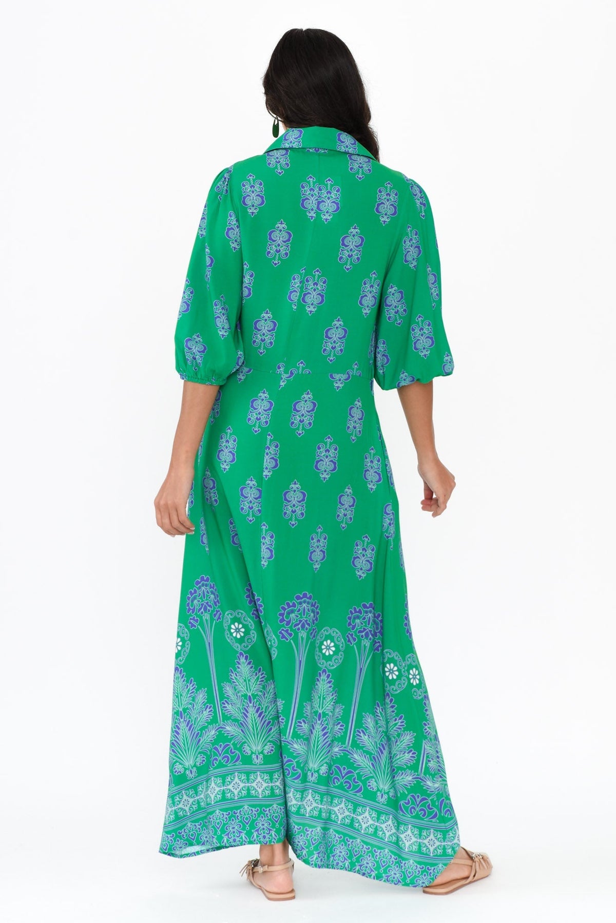 Alivia Green Mosaic Shirt Dress Detail View