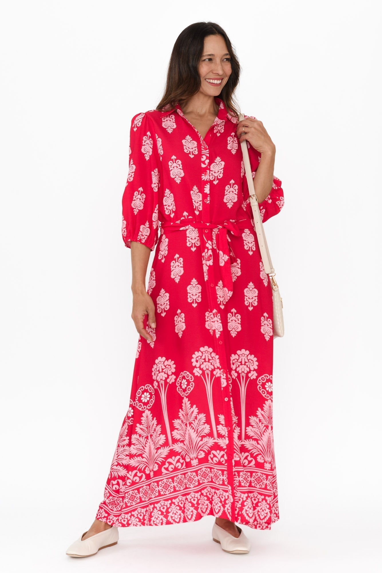 Alivia Red Mosaic Shirt Dress Front View