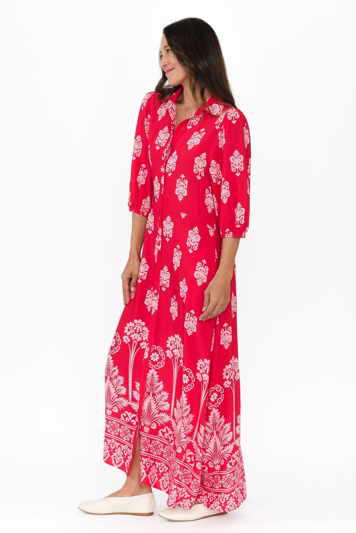 Alivia Red Mosaic Shirt Dress Back View