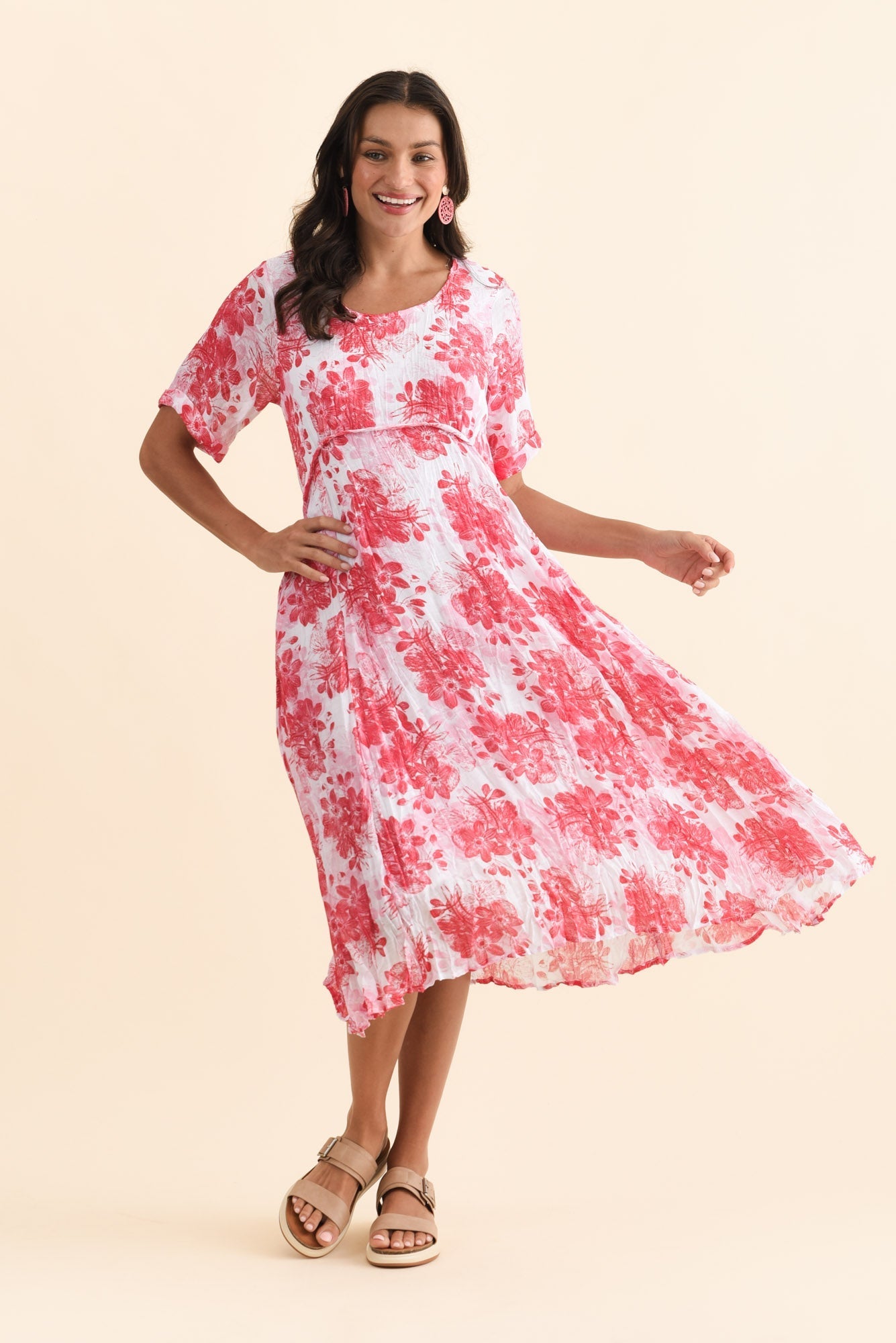 Amberley Red Garden Cotton Blend Dress Full Length View
