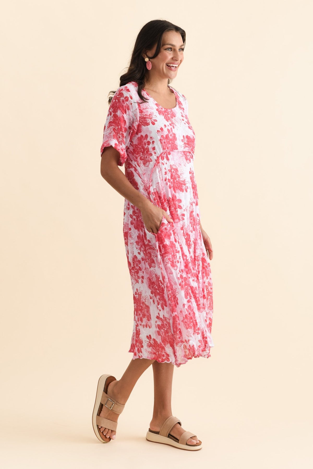 Amberley Red Garden Cotton Blend Dress Back View