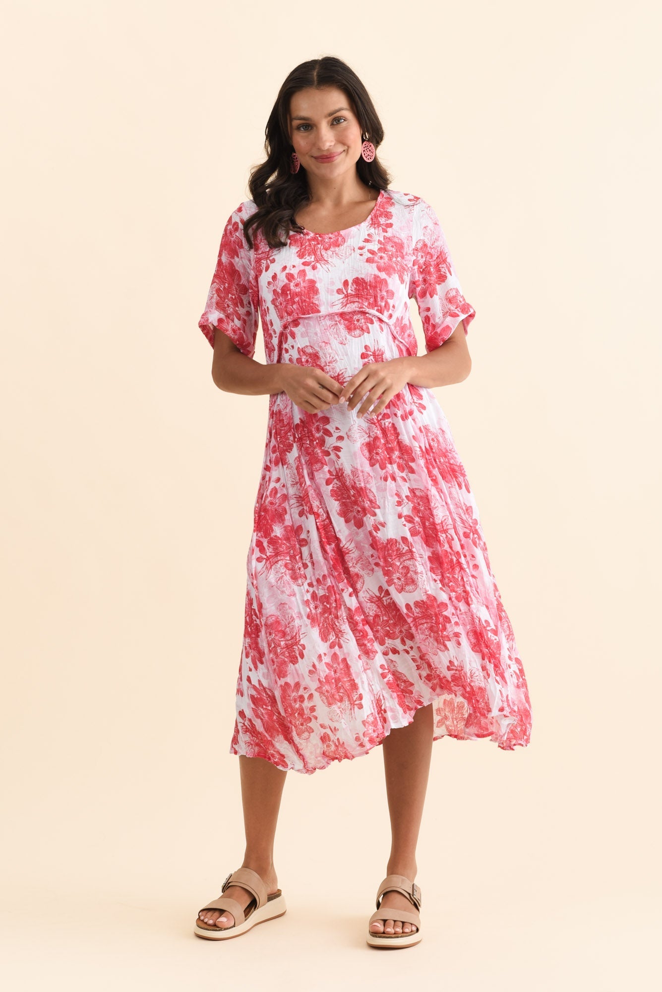 Amberley Red Garden Cotton Blend Dress Front View
