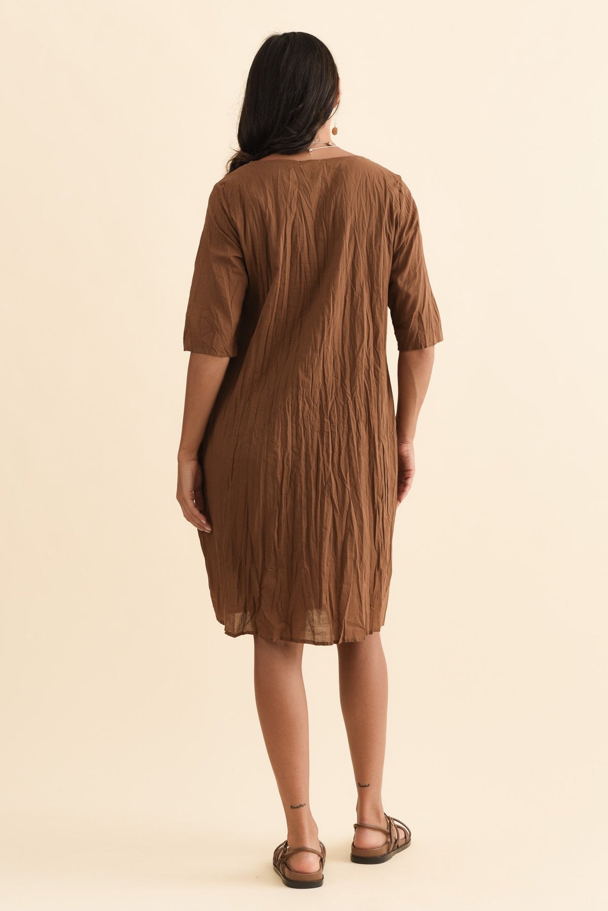 Andora Chocolate Crinkle Cotton Dress Side View