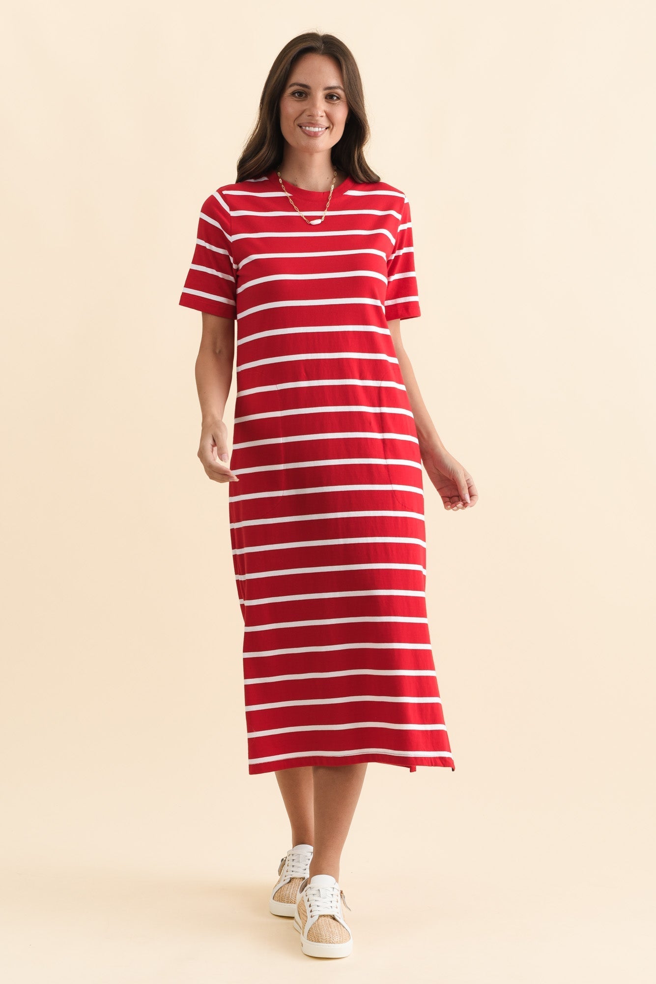 Annaleigh Crimson Stripe Pocket Dress Front View