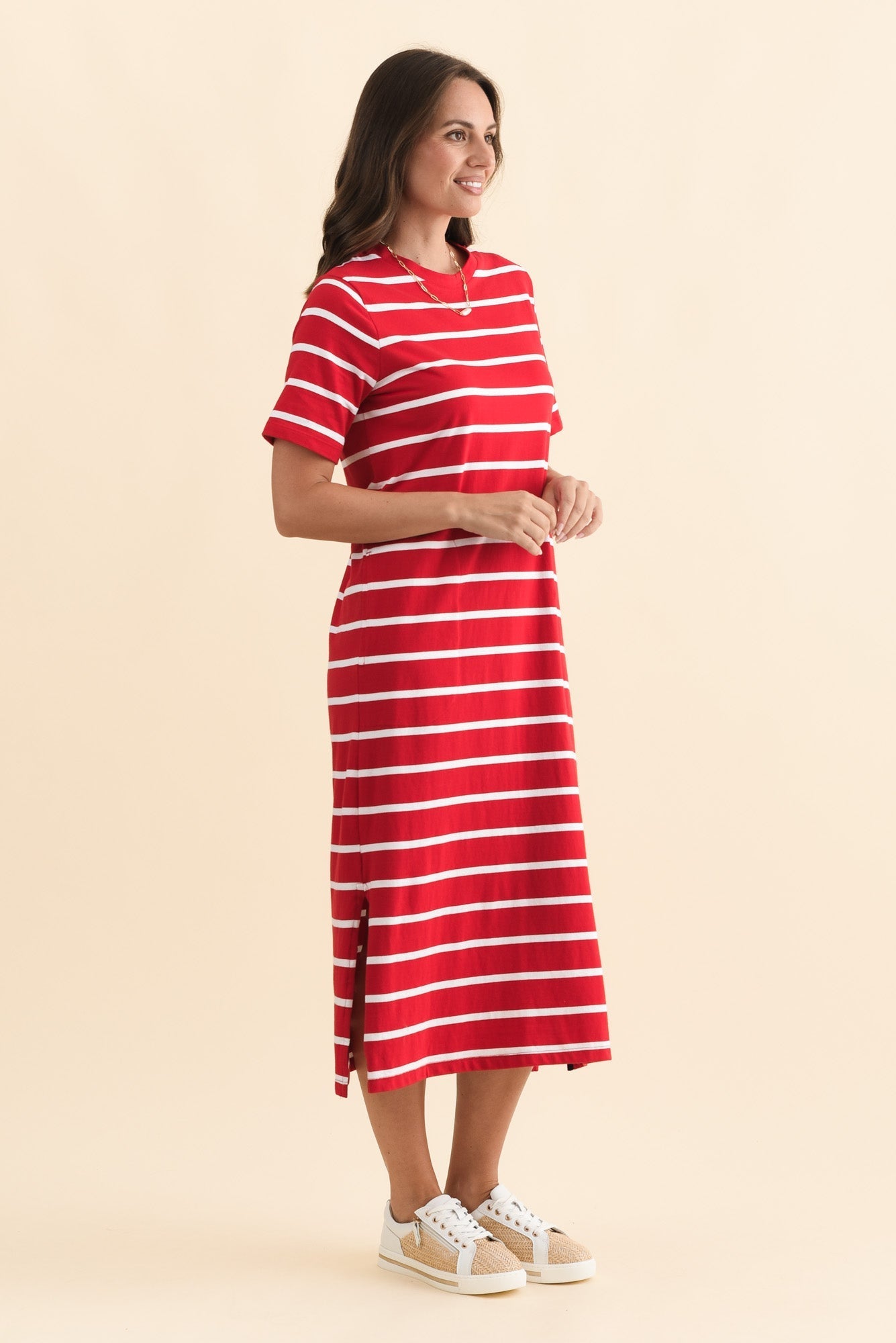 Annaleigh Crimson Stripe Pocket Dress Back View