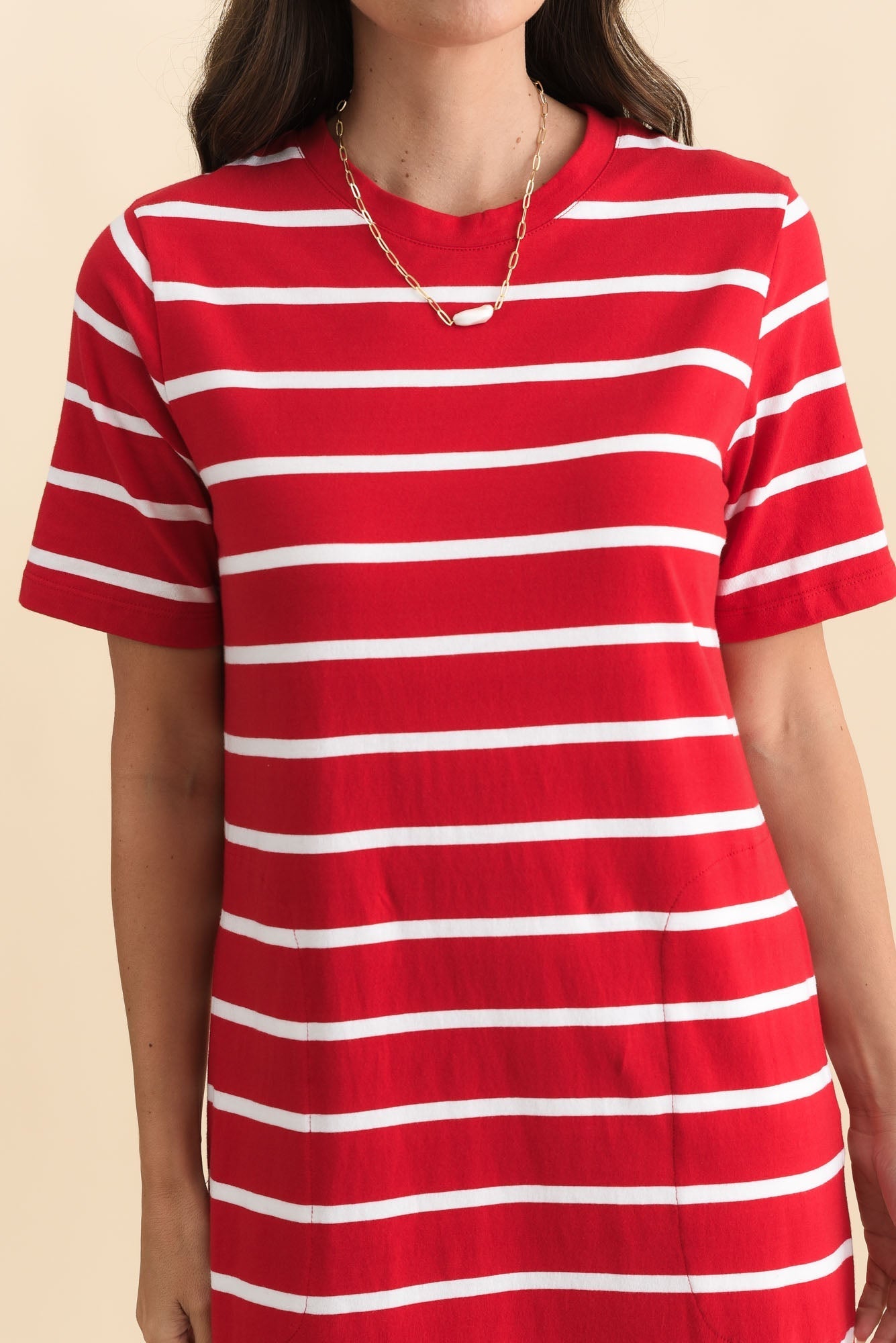 Annaleigh Crimson Stripe Pocket Dress Detail View