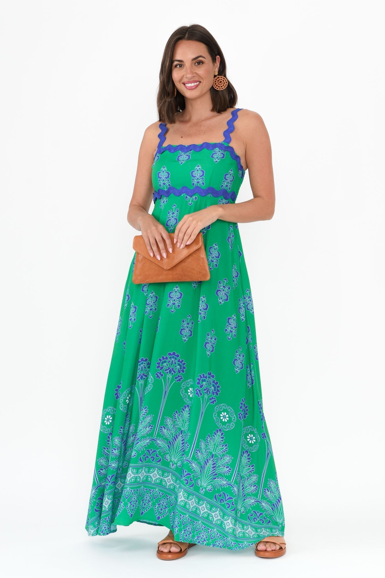 Annalise Green Mosaic Maxi Dress Front View 2