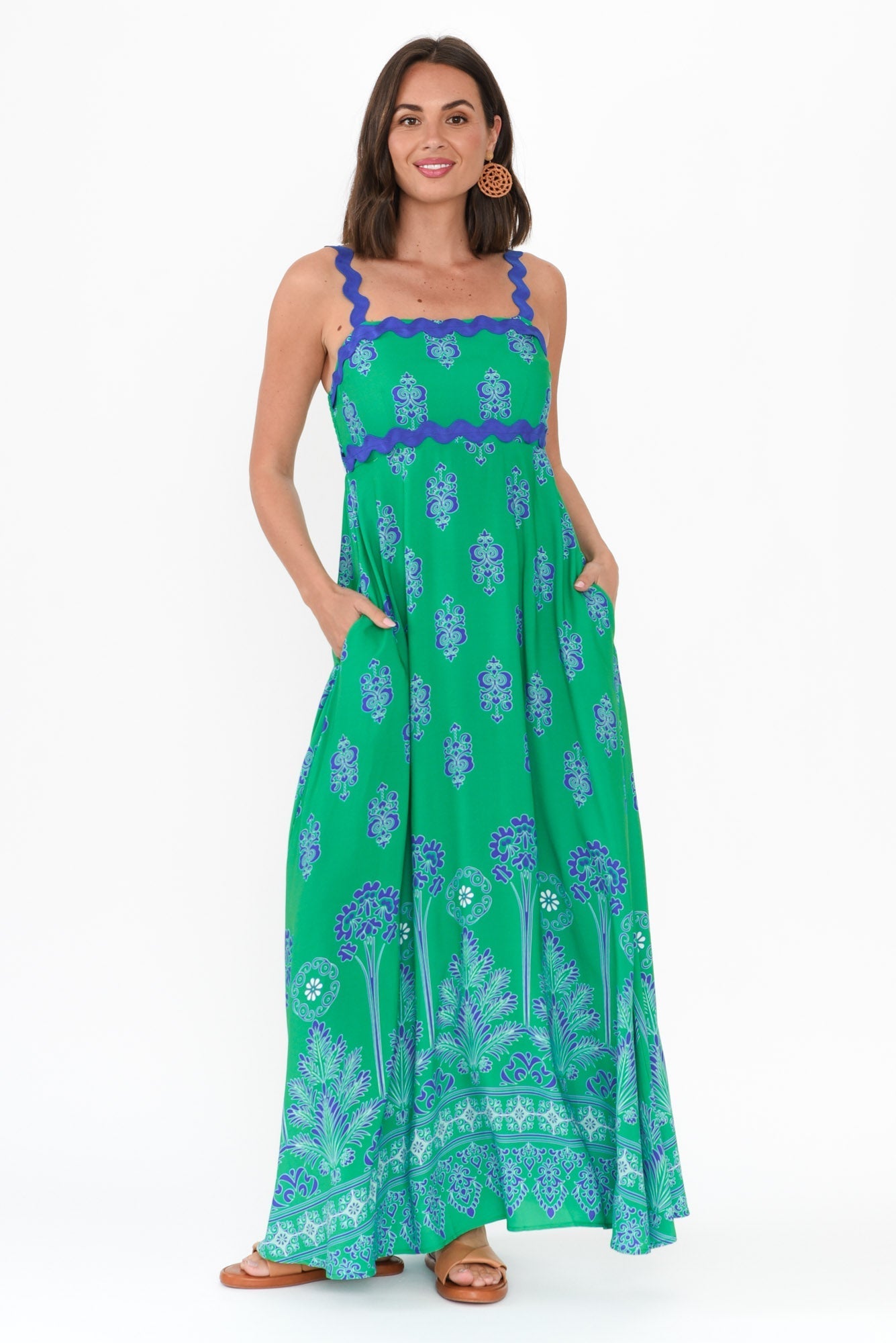 Annalise Green Mosaic Maxi Dress Front View