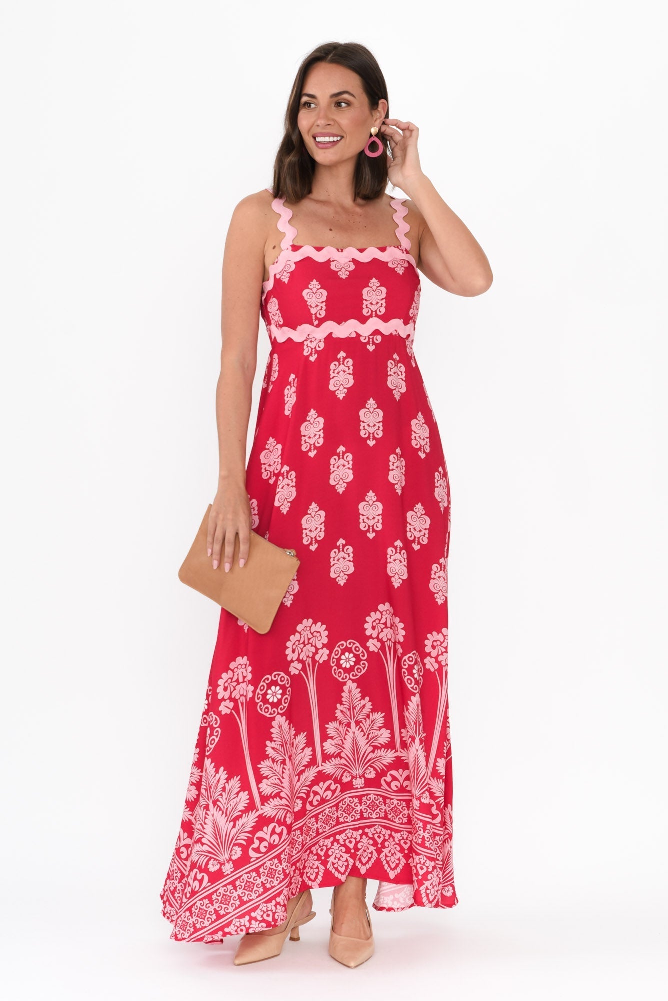 Annalise Red Mosaic Maxi Dress Front View 2