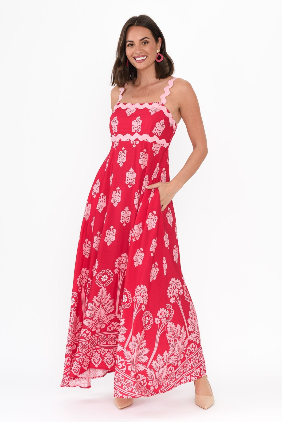 Annalise Red Mosaic Maxi Dress Full Length View