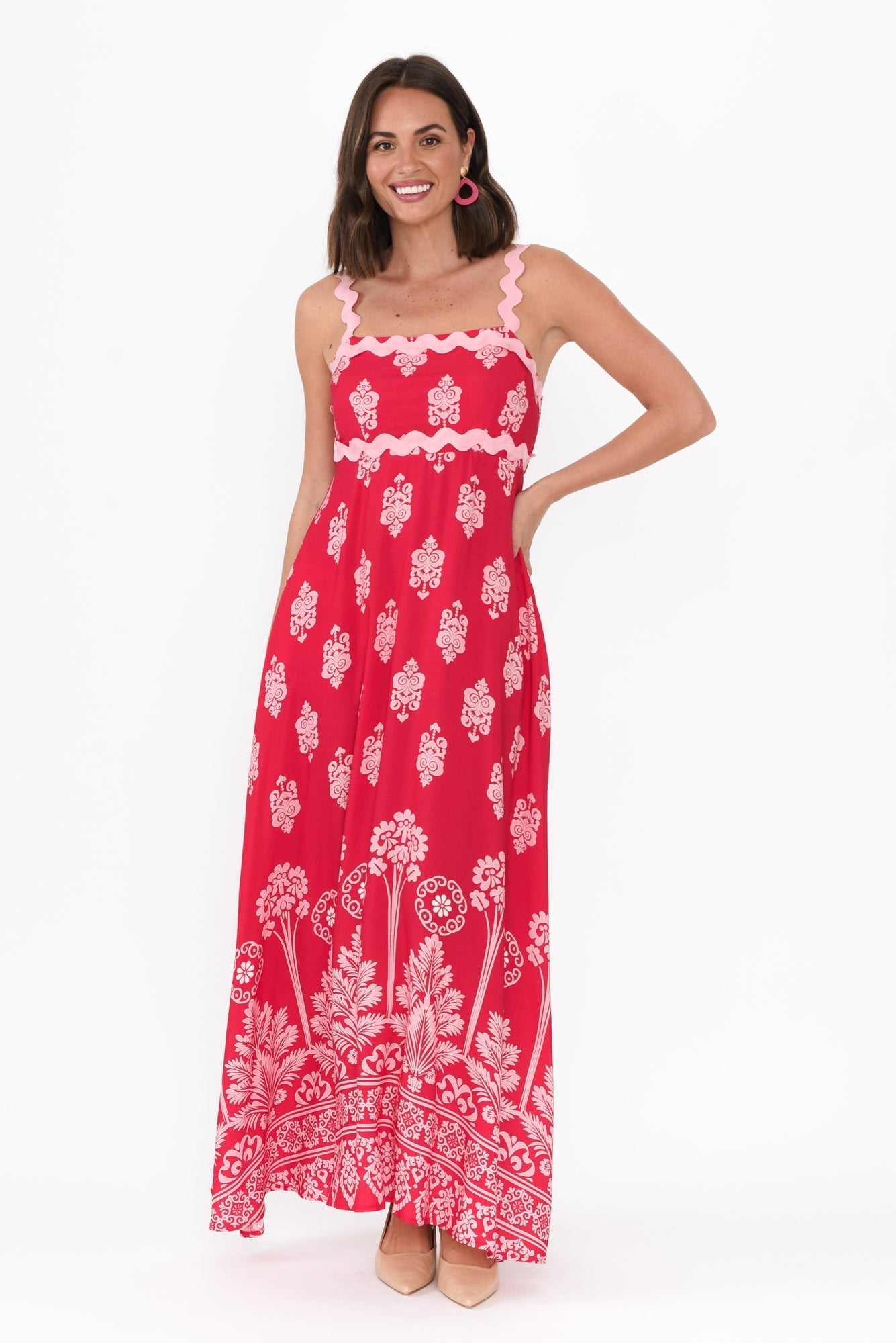 Annalise Red Mosaic Maxi Dress Front View