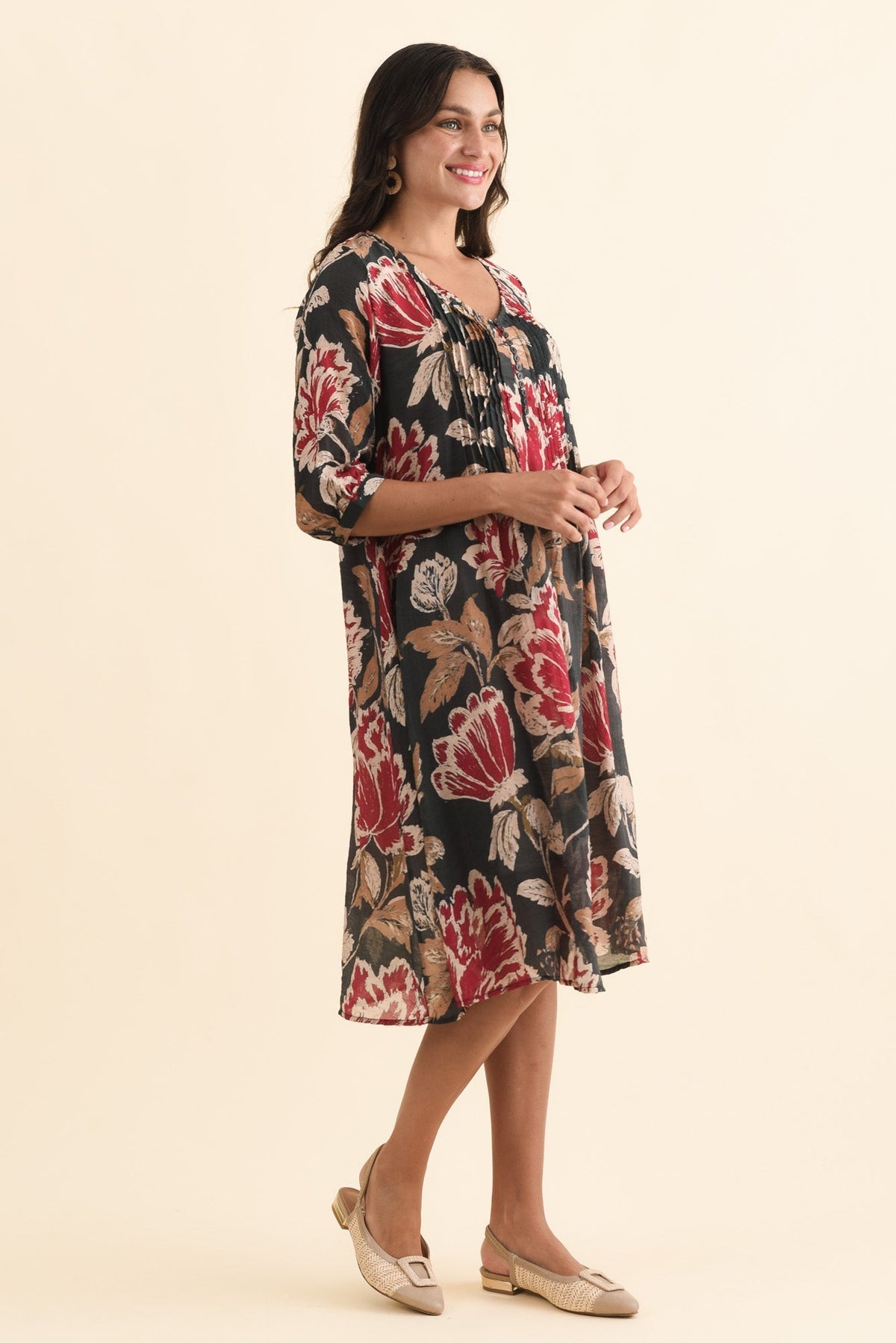 Arcadia Green Floral Button Dress Back View
