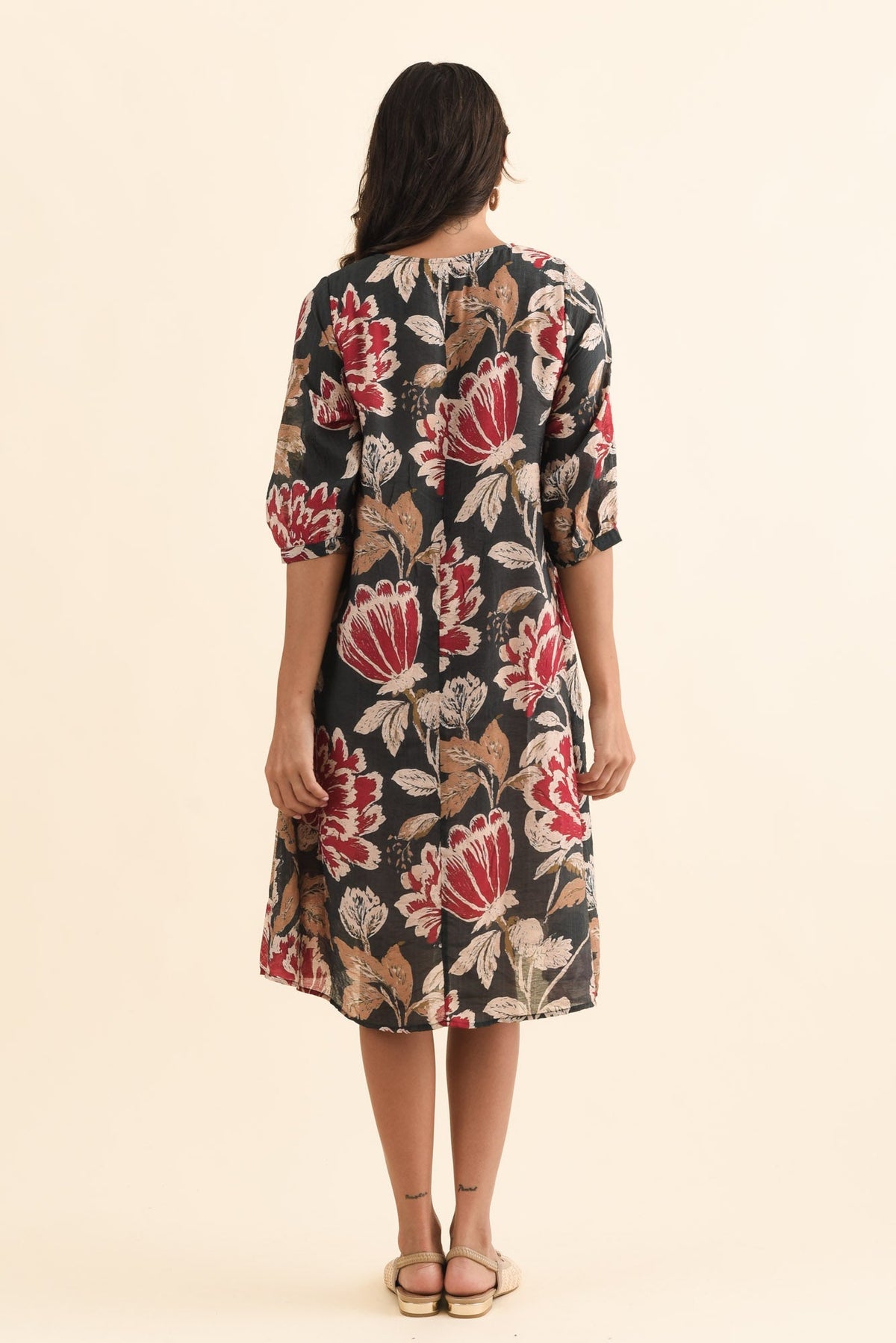 Arcadia Green Floral Button Dress Side View