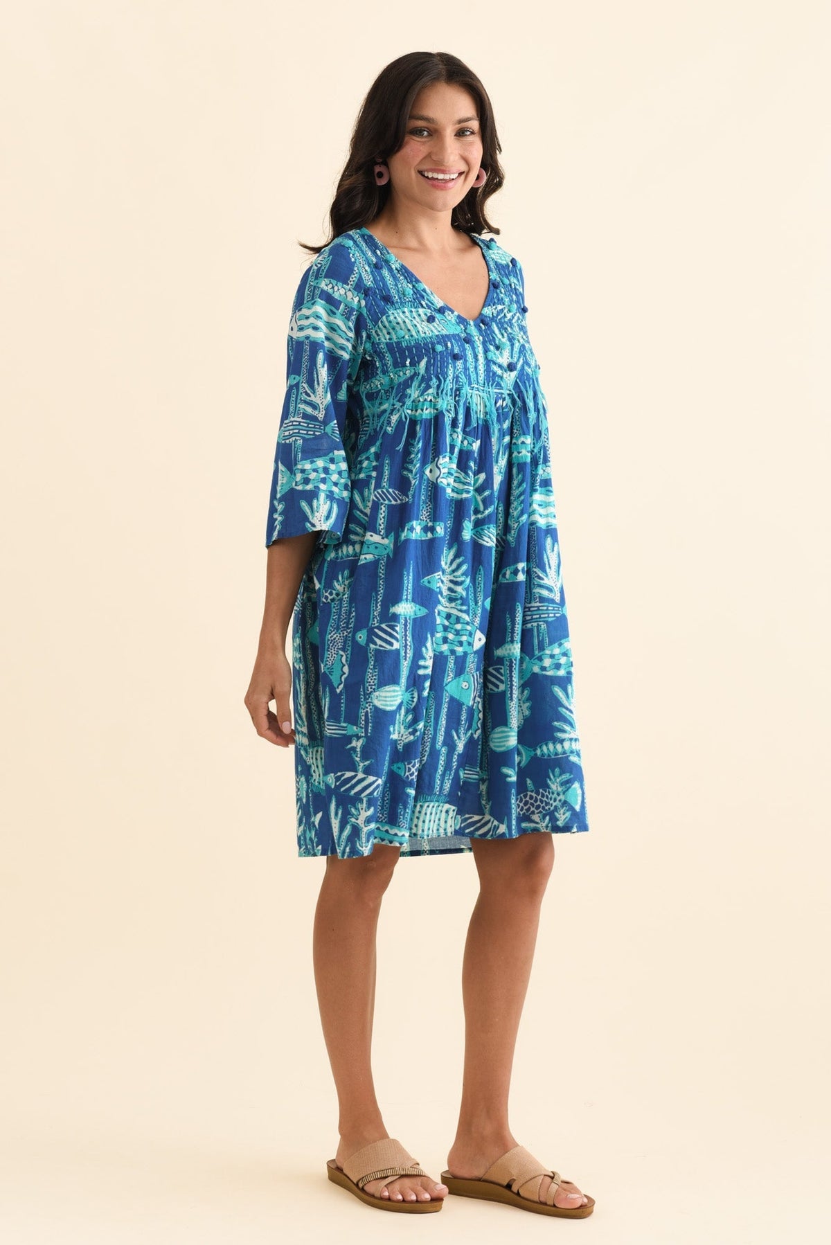 Ava Cobalt Sea Cotton Pocket Dress Back View