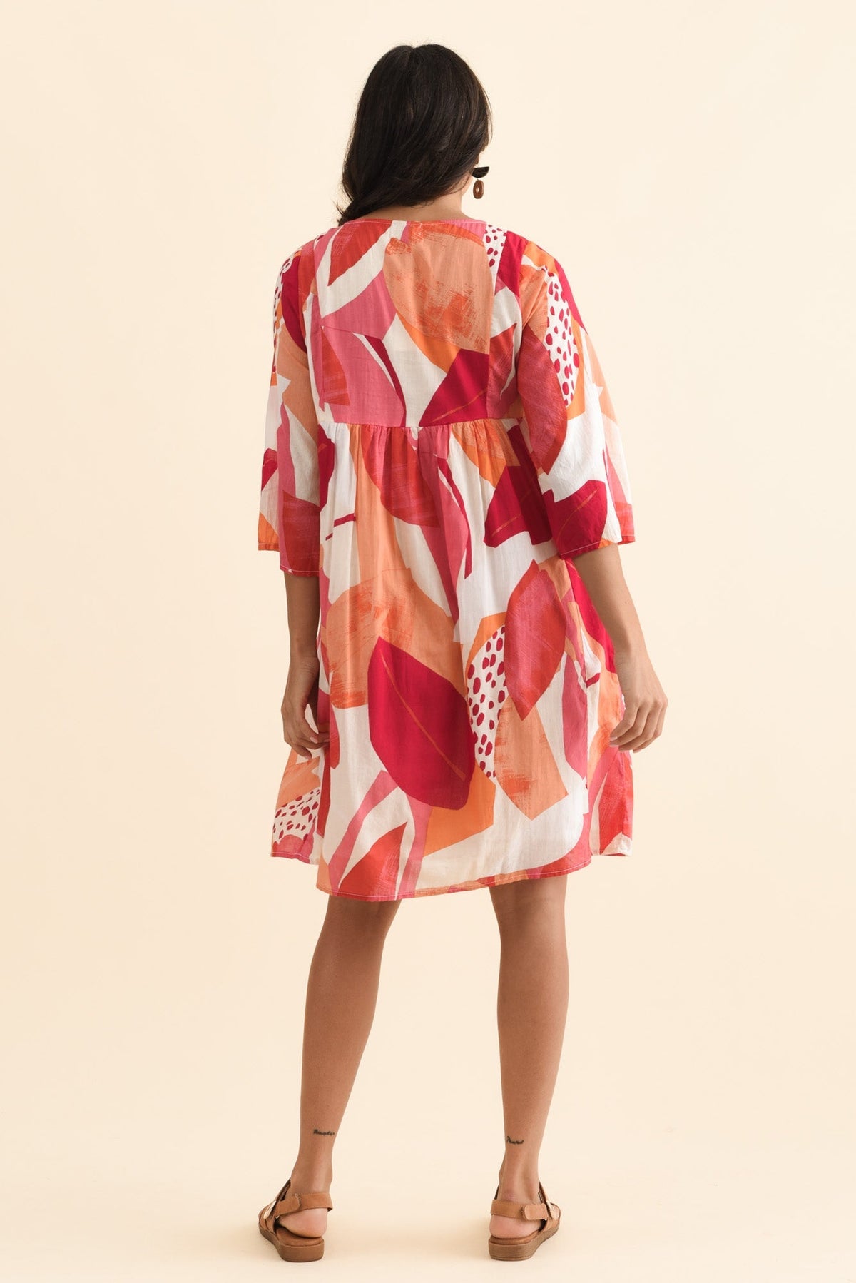 Ava Pink Abstract Cotton Pocket Dress Side View