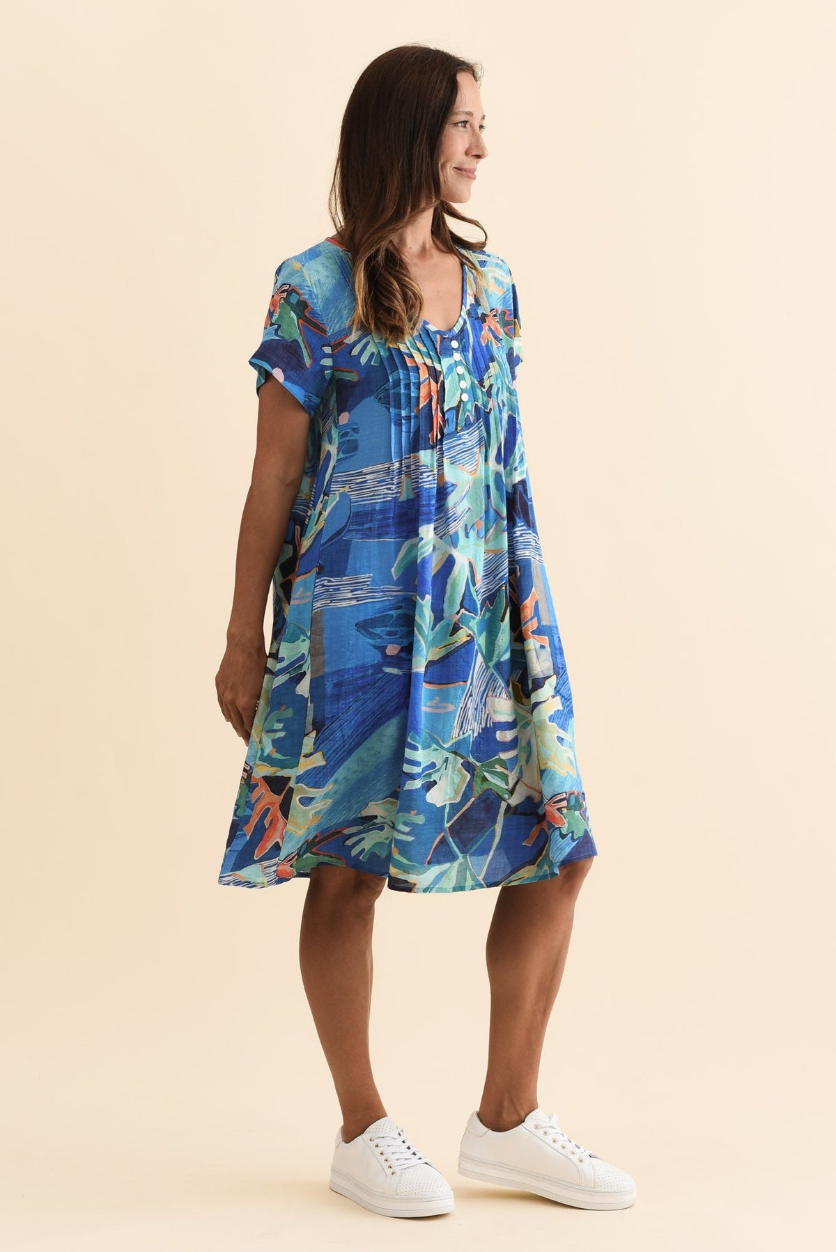 Barry Blue Coastal Cotton Button Dress Back View