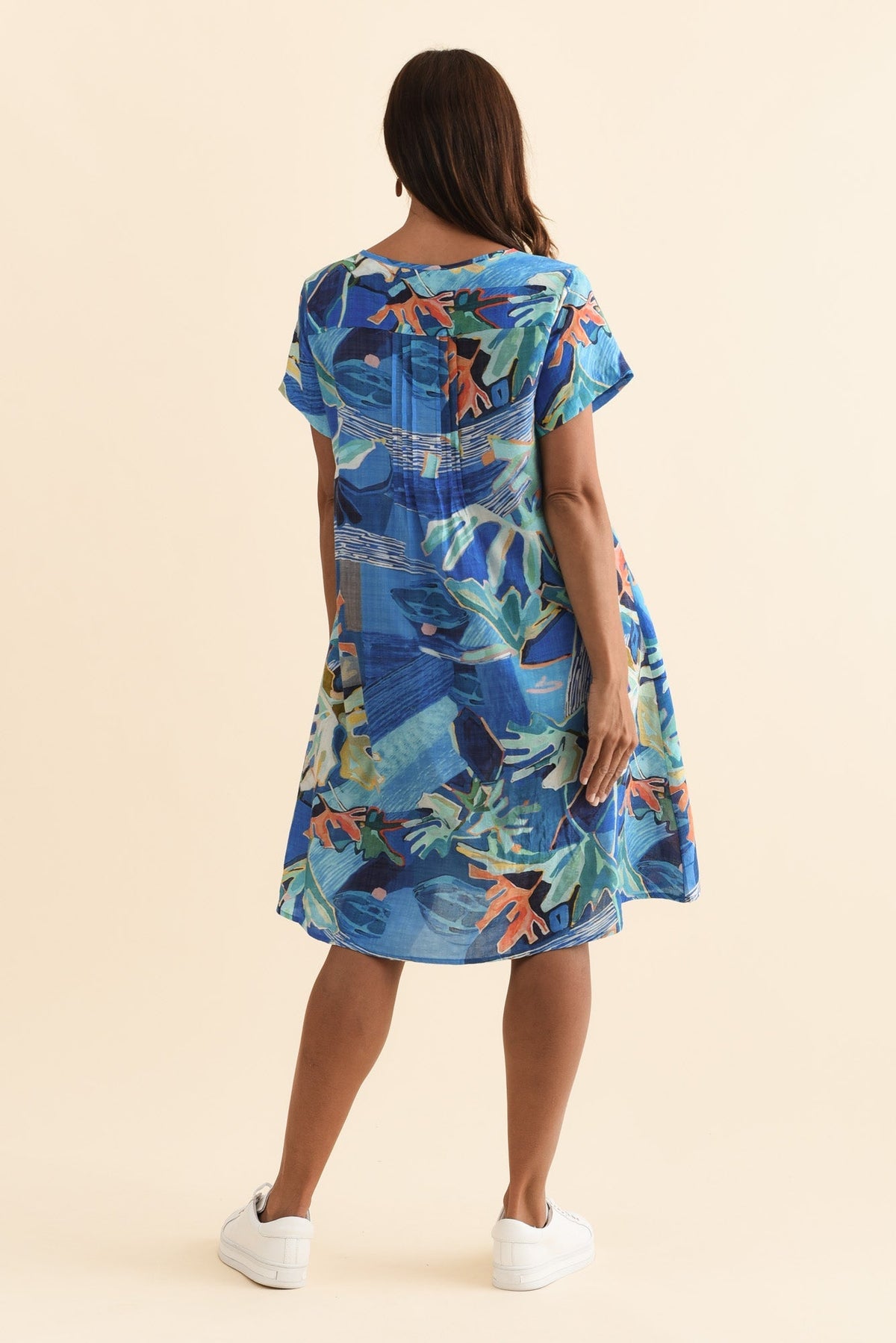 Barry Blue Coastal Cotton Button Dress Side View