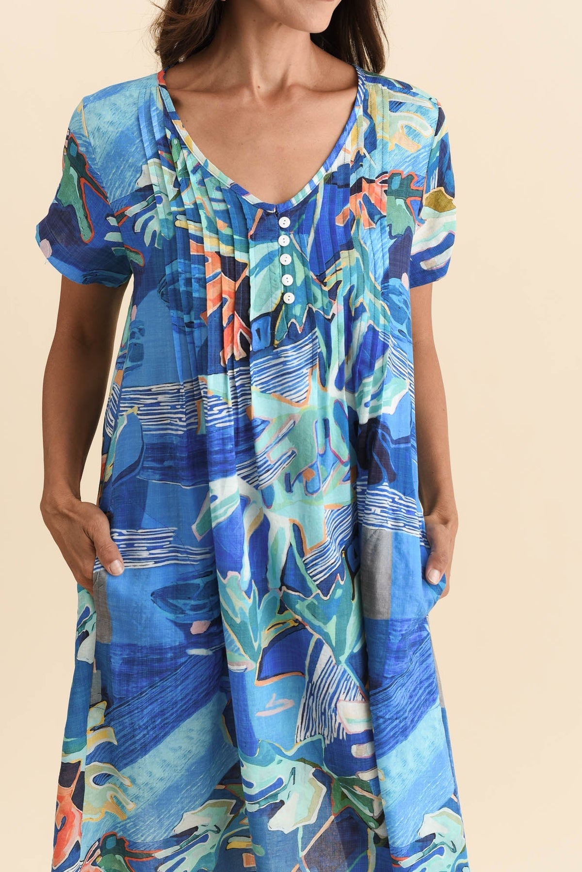 Barry Blue Coastal Cotton Button Dress Detail View