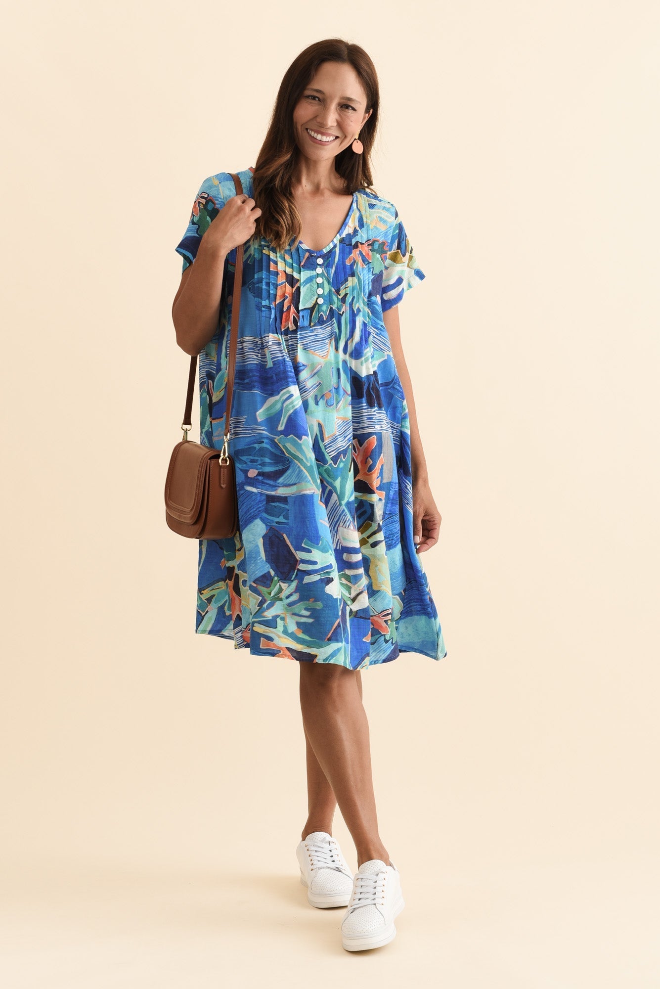 Barry Blue Coastal Cotton Button Dress Front View 2