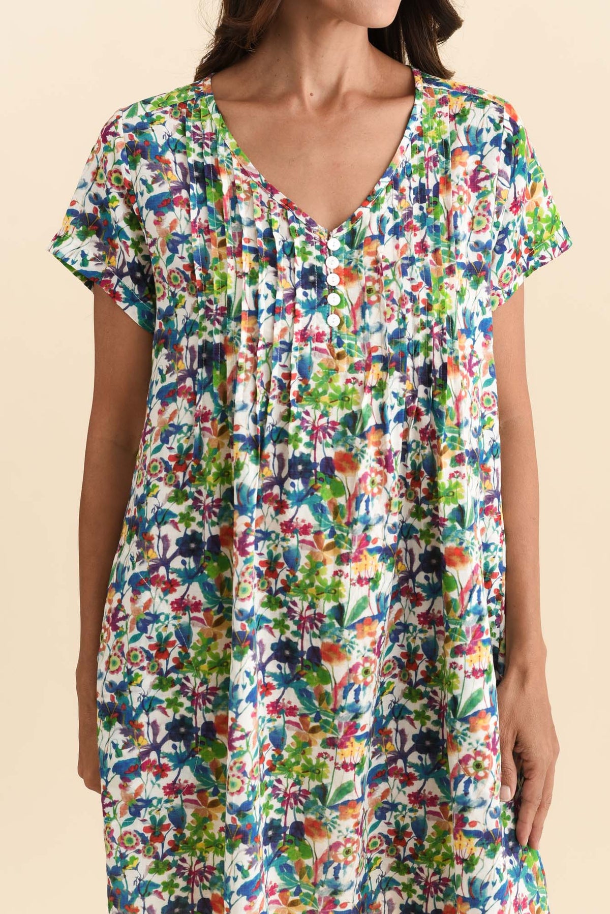 Barry Green Floral Cotton Button Dress Full Length View