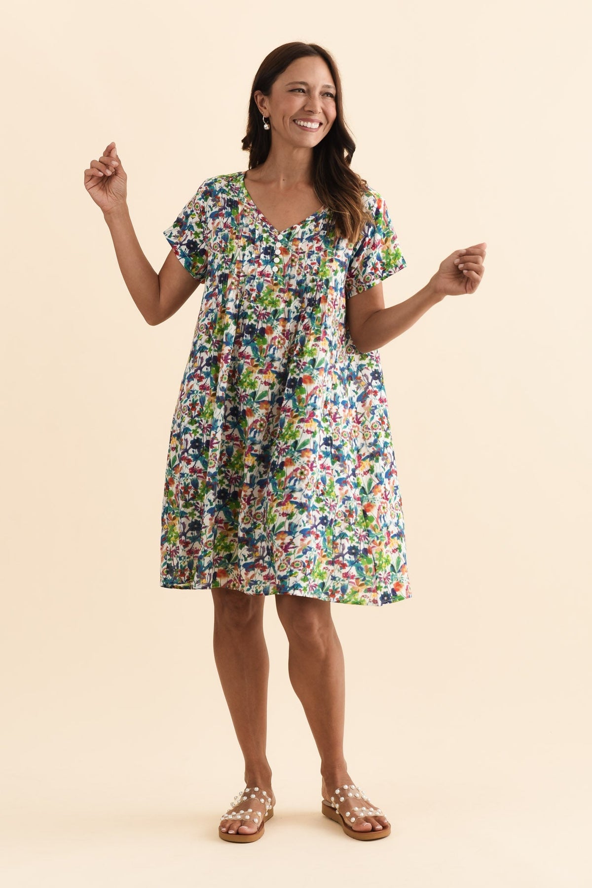 Barry Green Floral Cotton Button Dress Back View