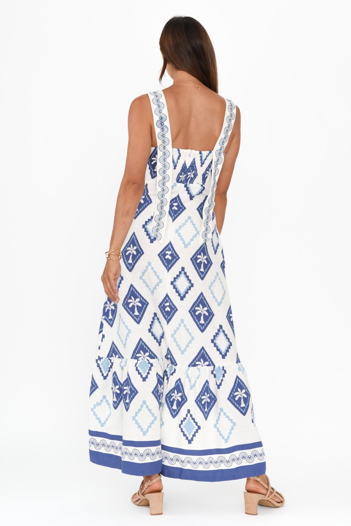 Bateau Blue Palm Linen Dress Side View