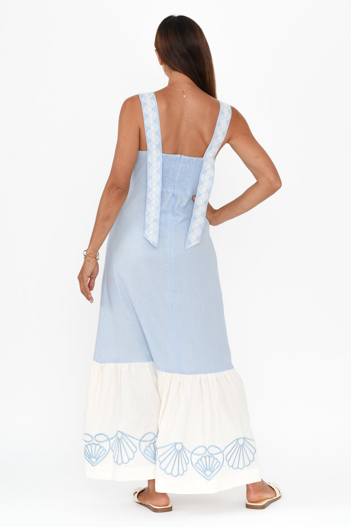 Bateau Blue Seashell Linen Dress Side View