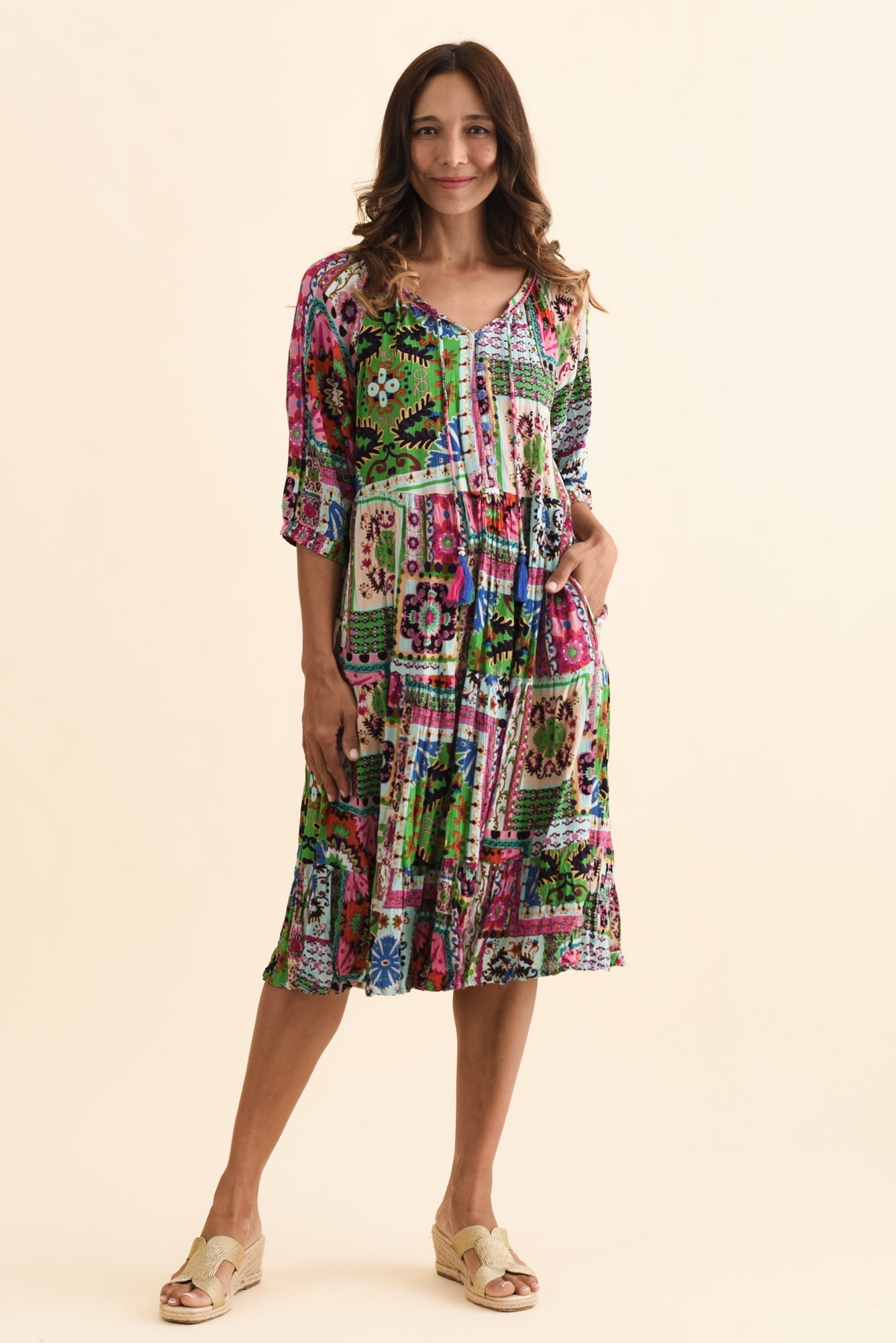 Belmira Green Abstract Pocket Dress Full Length View