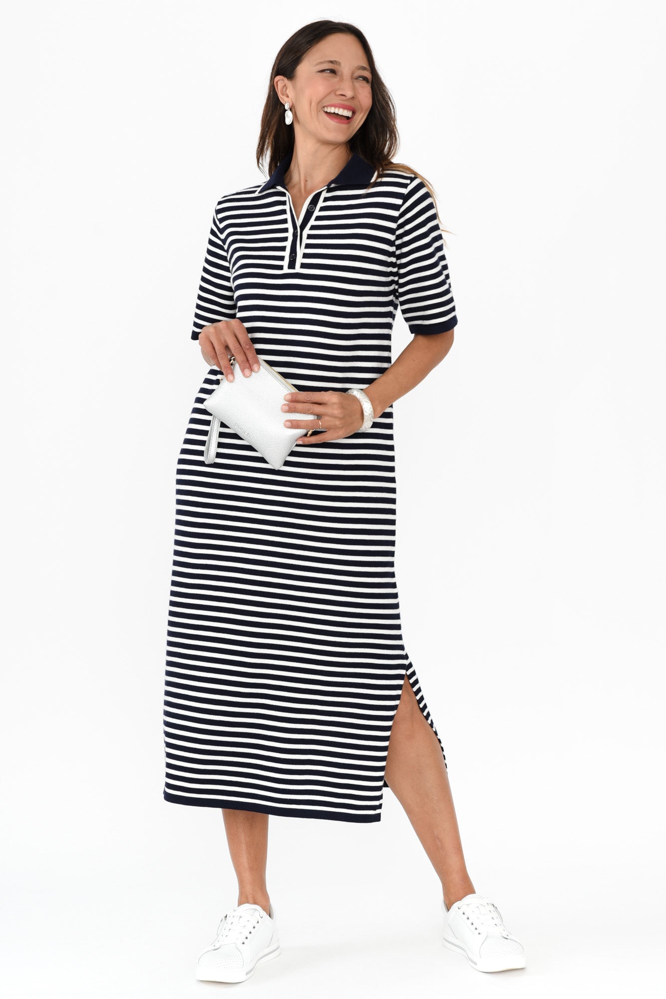 Benji Navy Stripe Cotton Tee Dress Front View 2