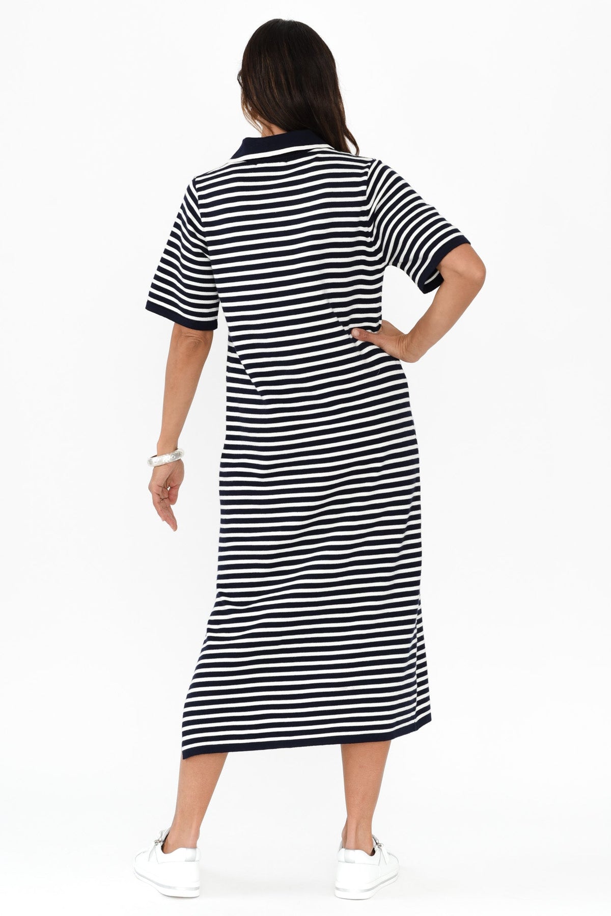 Benji Navy Stripe Cotton Tee Dress Side View