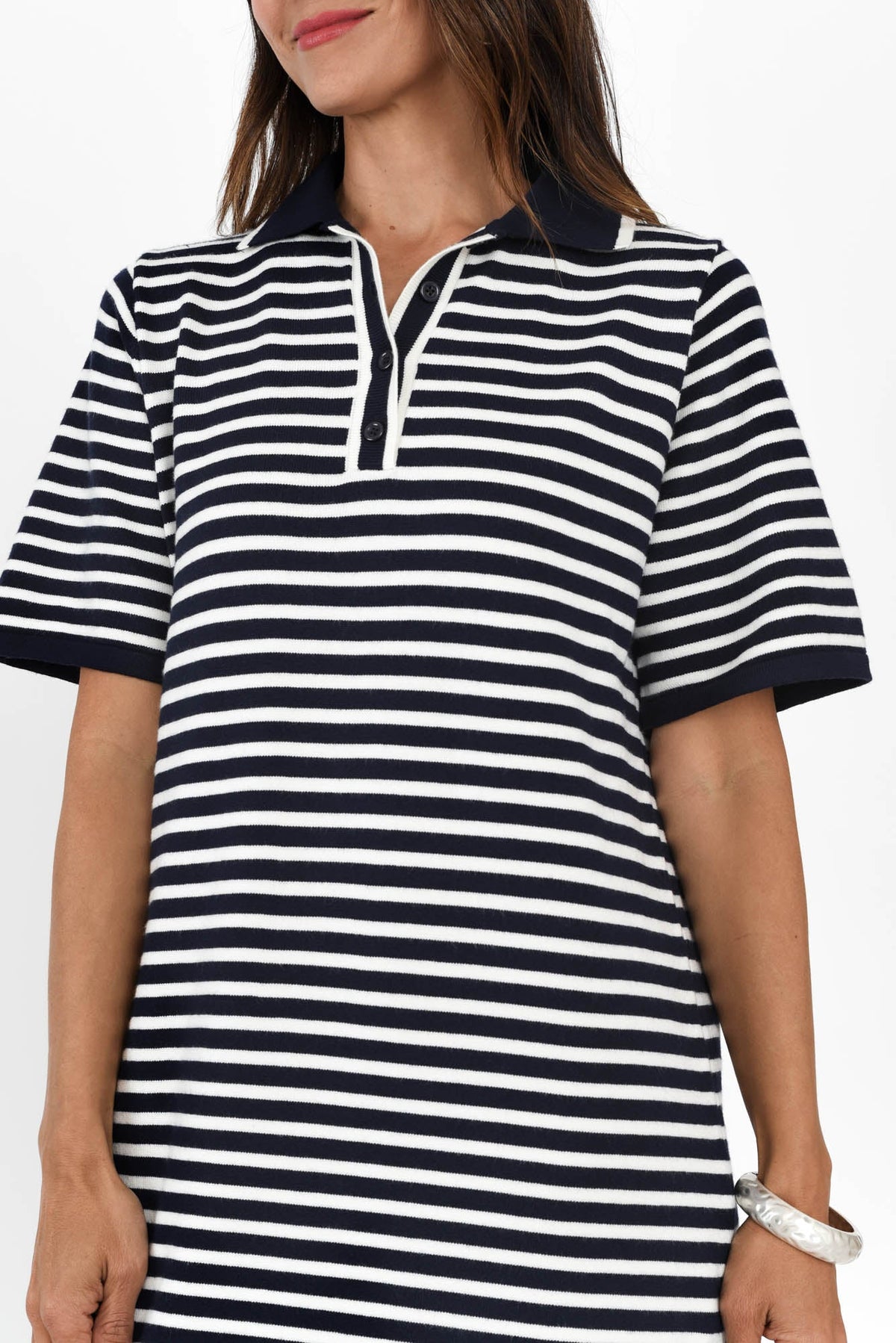 Benji Navy Stripe Cotton Tee Dress Detail View