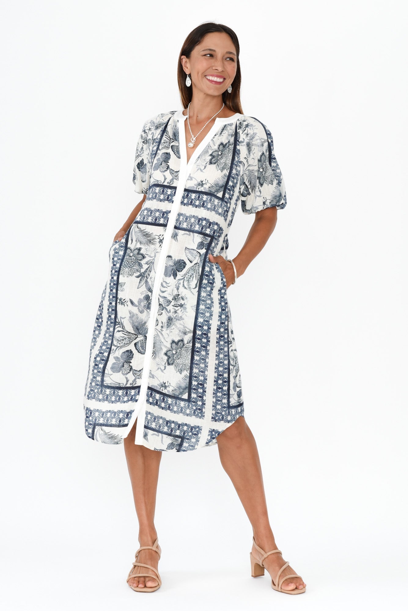 Bijou Ink Floral Linen Blend Dress Back View 2