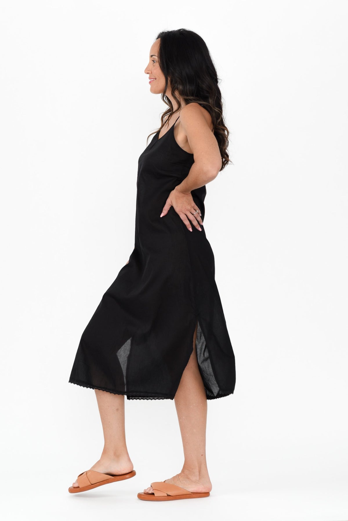 Black Cotton Maxi Slip Dress Back View