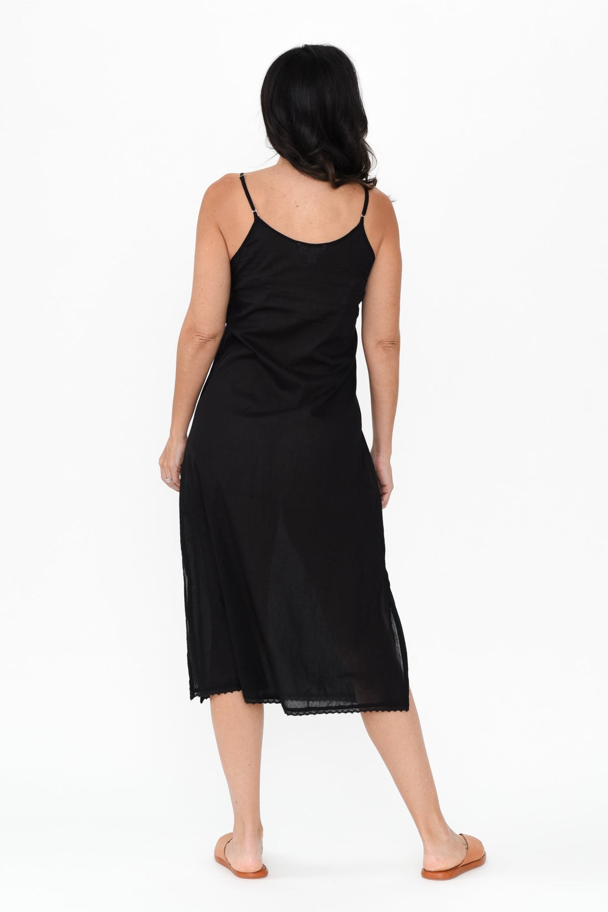 Black Cotton Maxi Slip Dress Side View