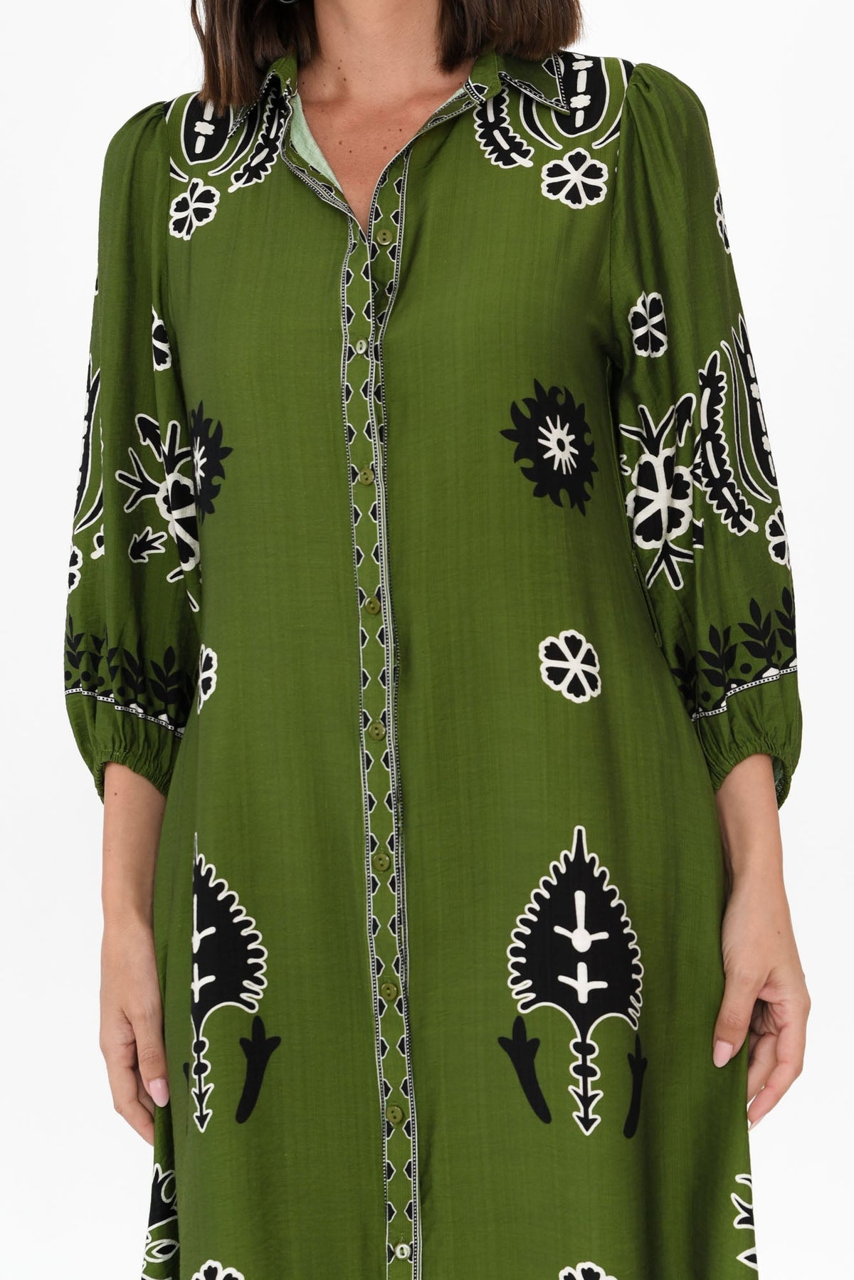 Blythe Green Abstract Shirt Dress Detail View