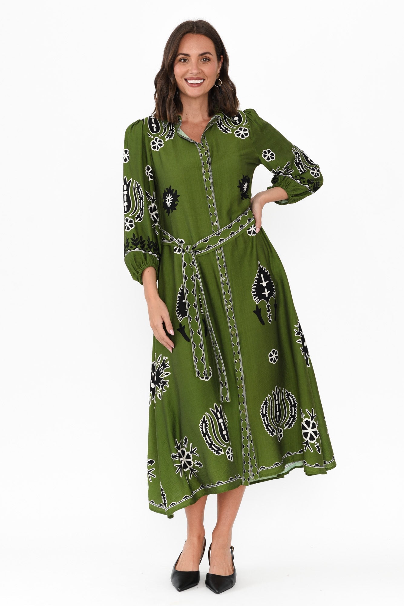 Blythe Green Abstract Shirt Dress Front View 2