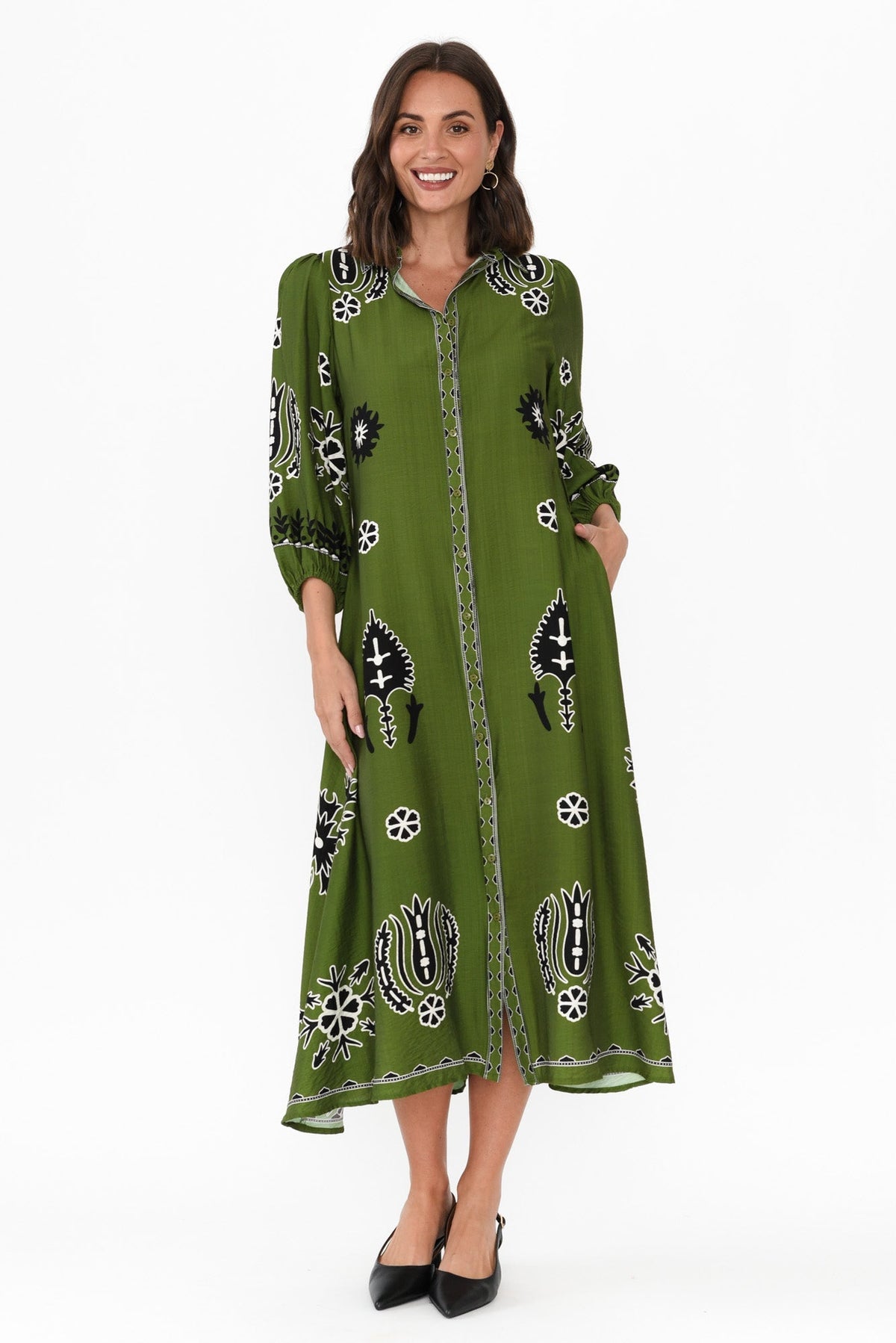 Blythe Green Abstract Shirt Dress Full Length View