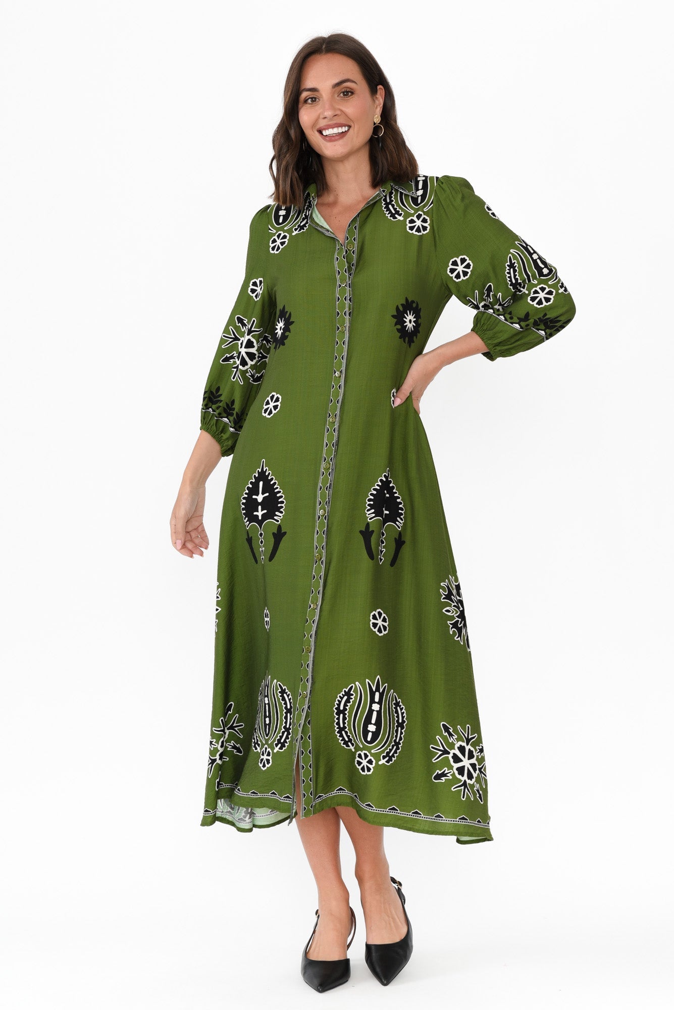 Blythe Green Abstract Shirt Dress Front View
