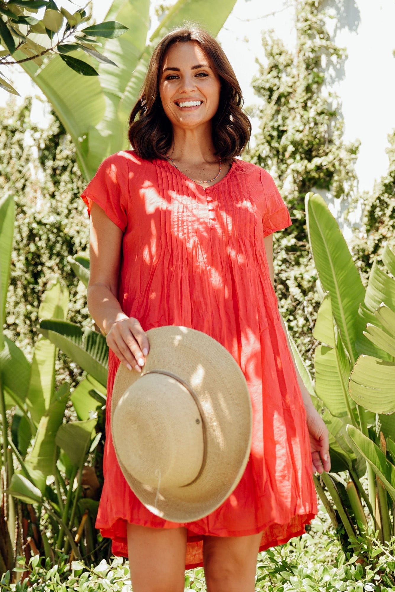 Sabina Cherry Crinkle Cotton Dress Front View 2