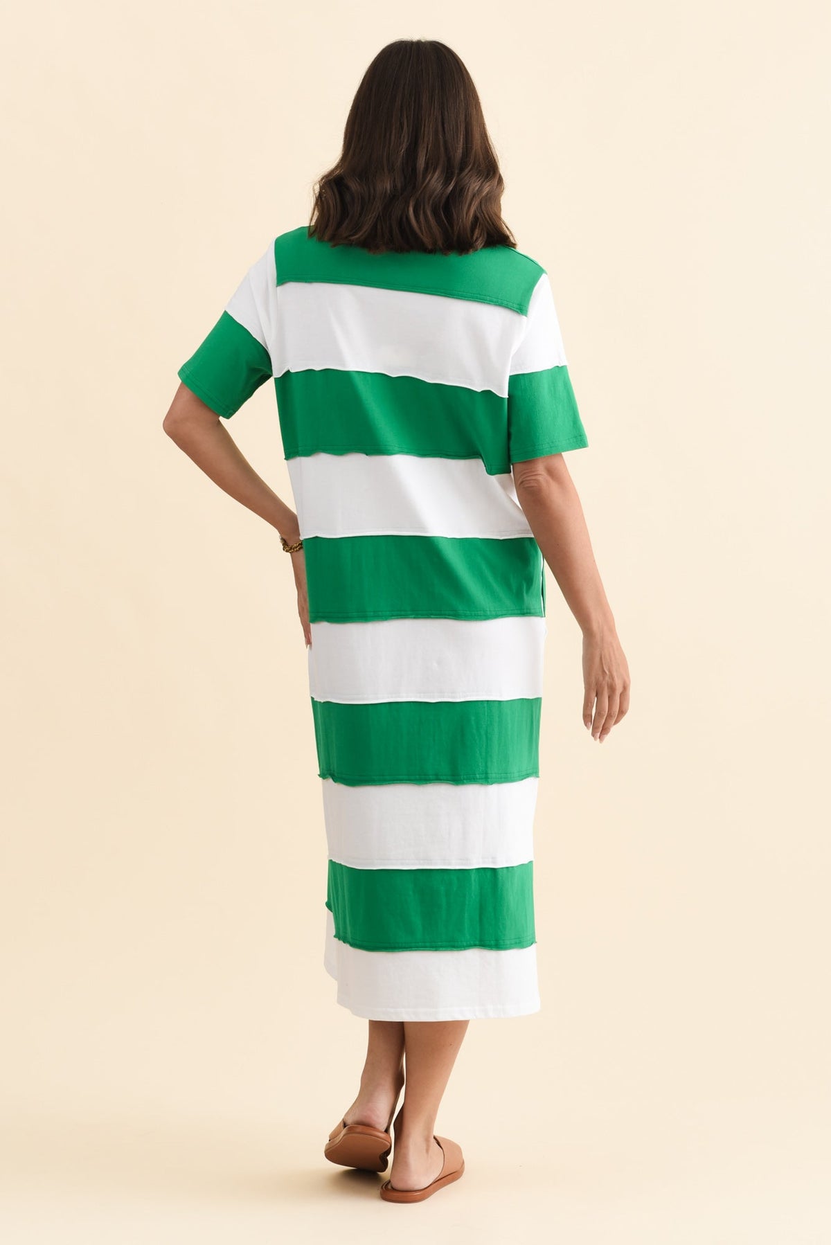 Bold Green Stripe Cotton Tee Dress Side View