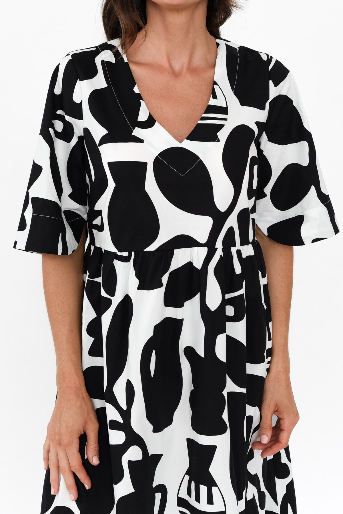 Brightside Black Abstract Cotton Dress Full Length View