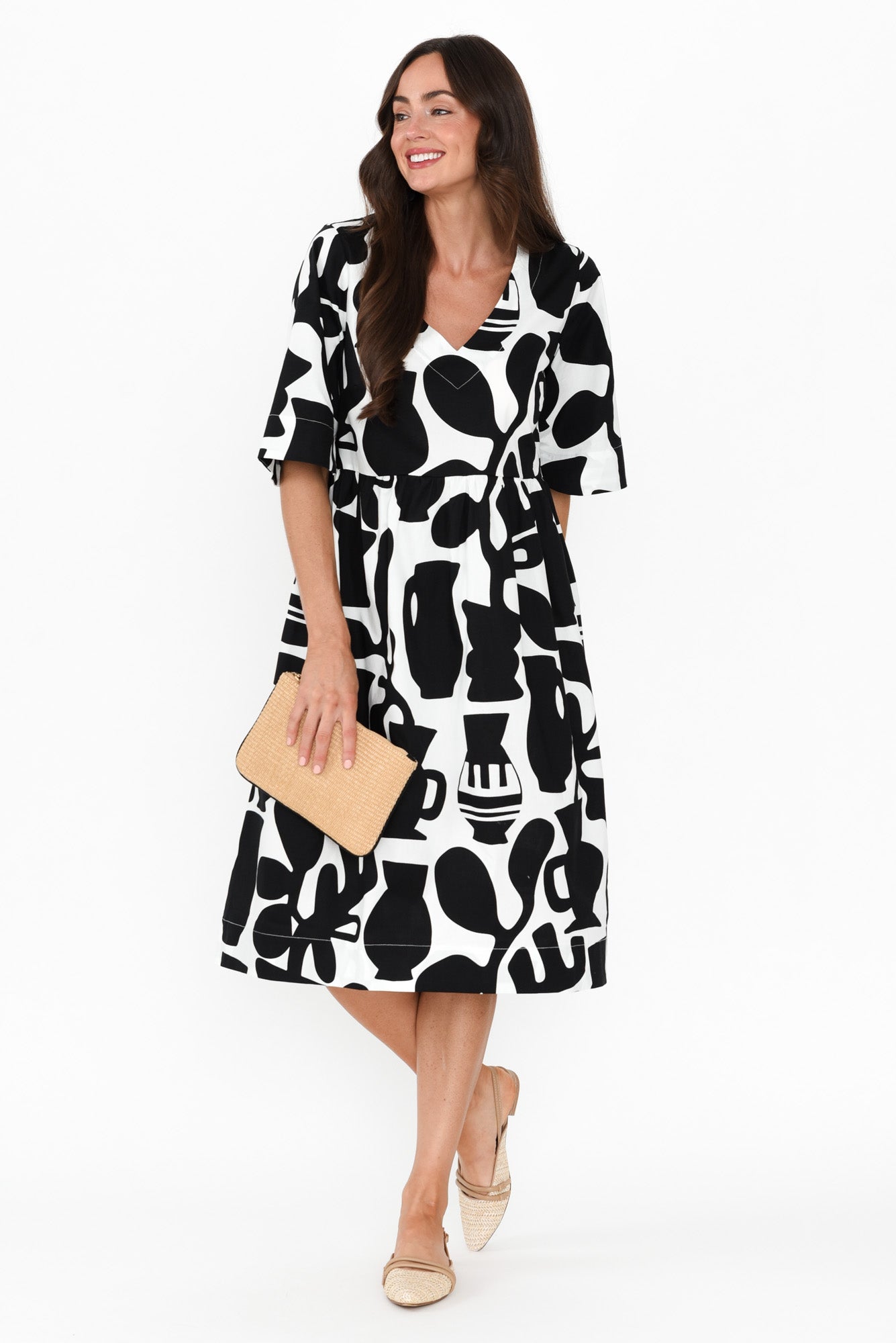 Brightside Black Abstract Cotton Dress Front View 2