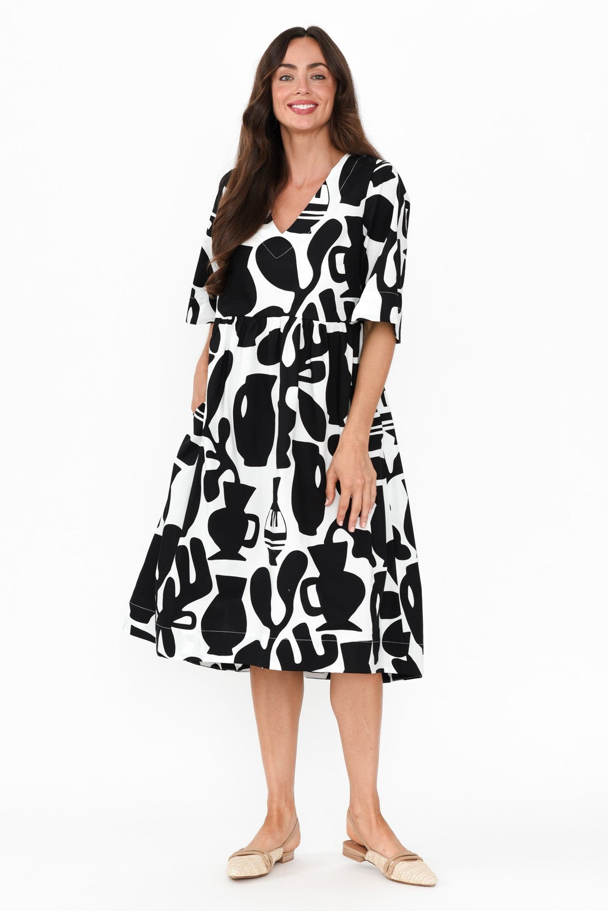 Brightside Black Abstract Cotton Dress Back View