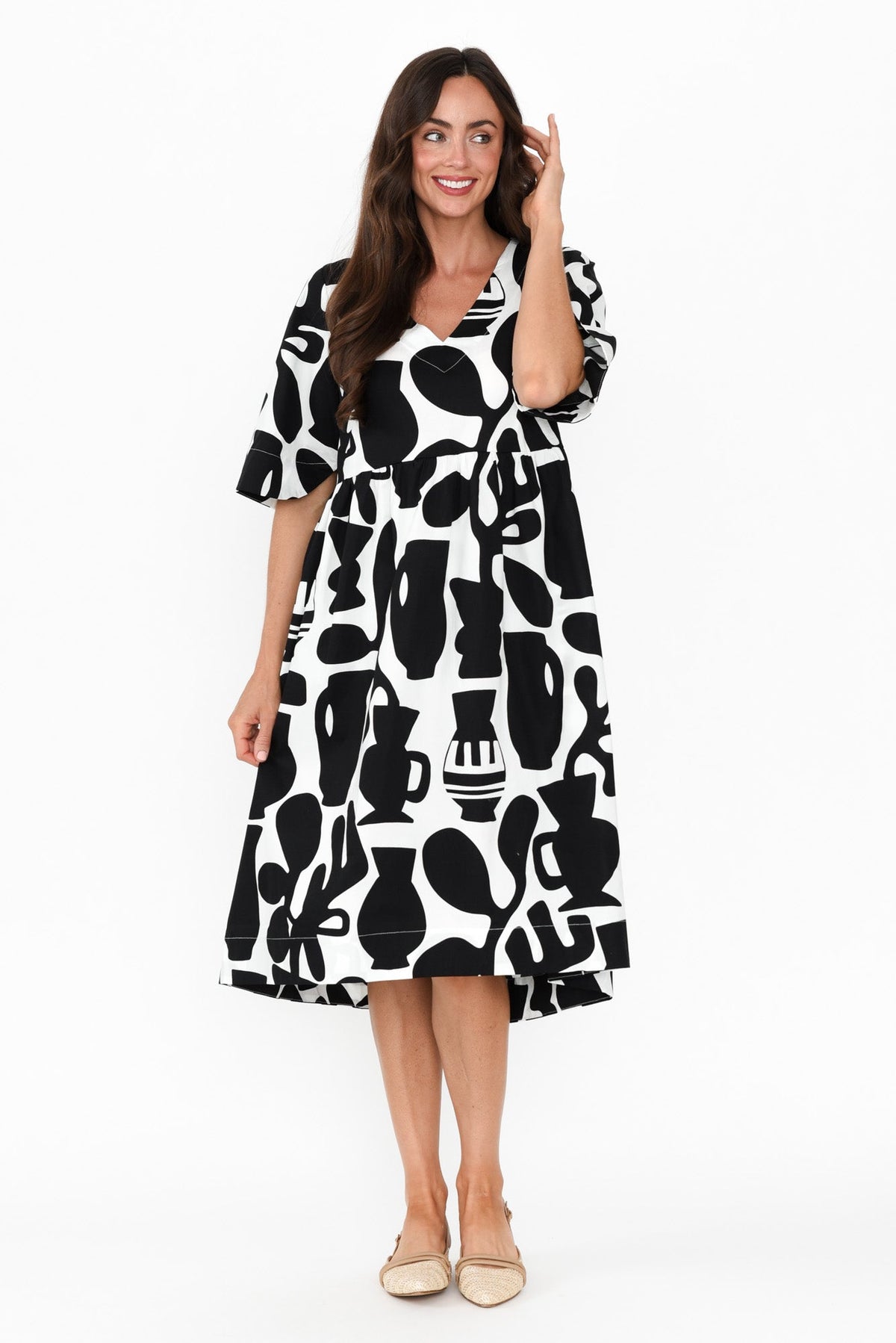 Brightside Black Abstract Cotton Dress Back View 2