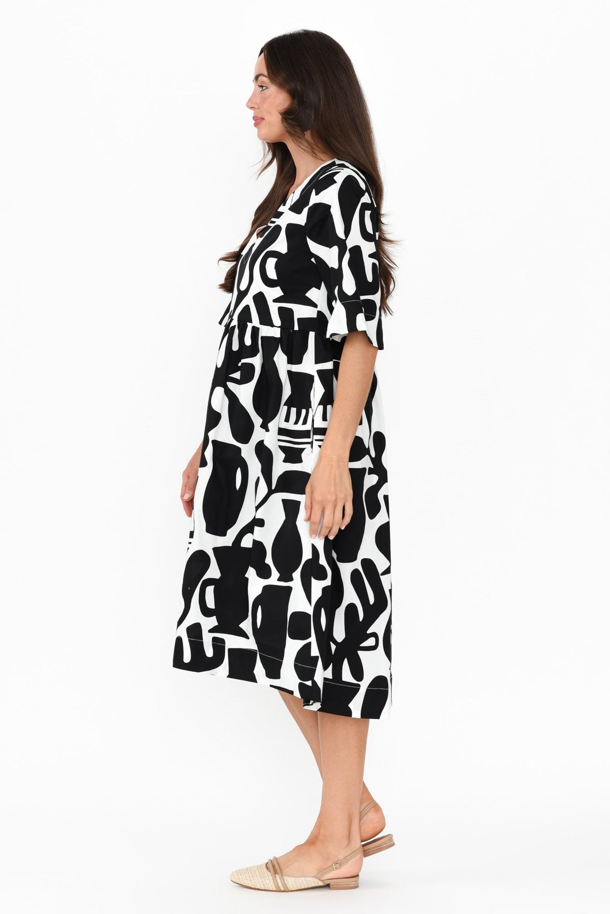 Brightside Black Abstract Cotton Dress Side View