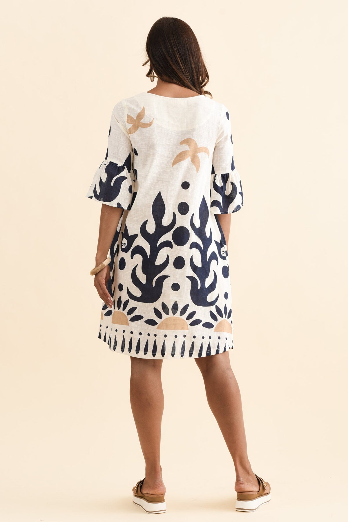 Bromley Cream Abstract Cotton Dress Detail View