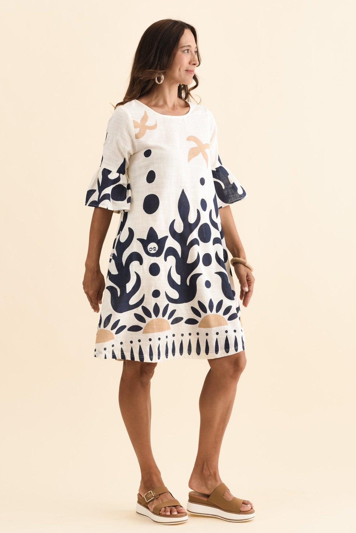 Bromley Cream Abstract Cotton Dress Side View