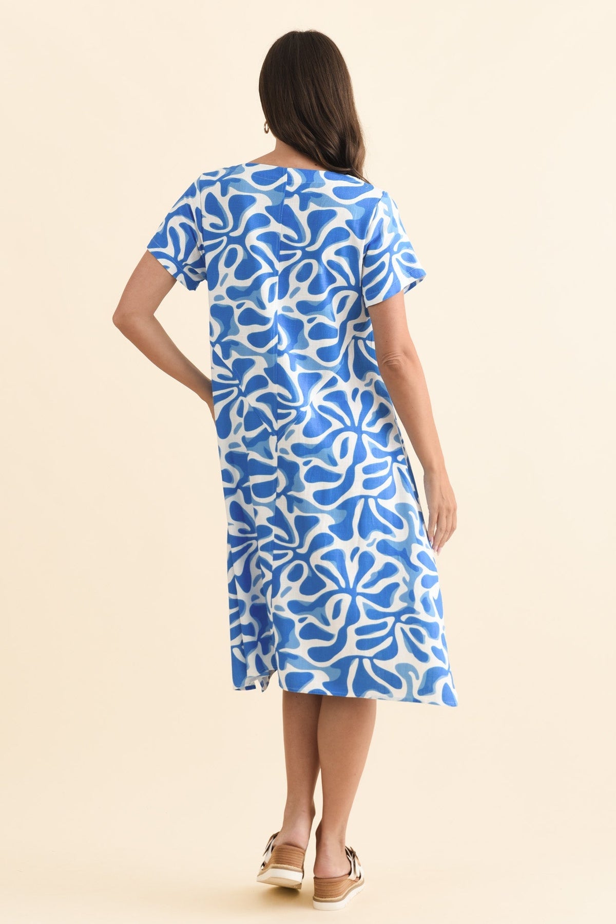 Bryant Blue Splash Linen Cotton Dress Side View