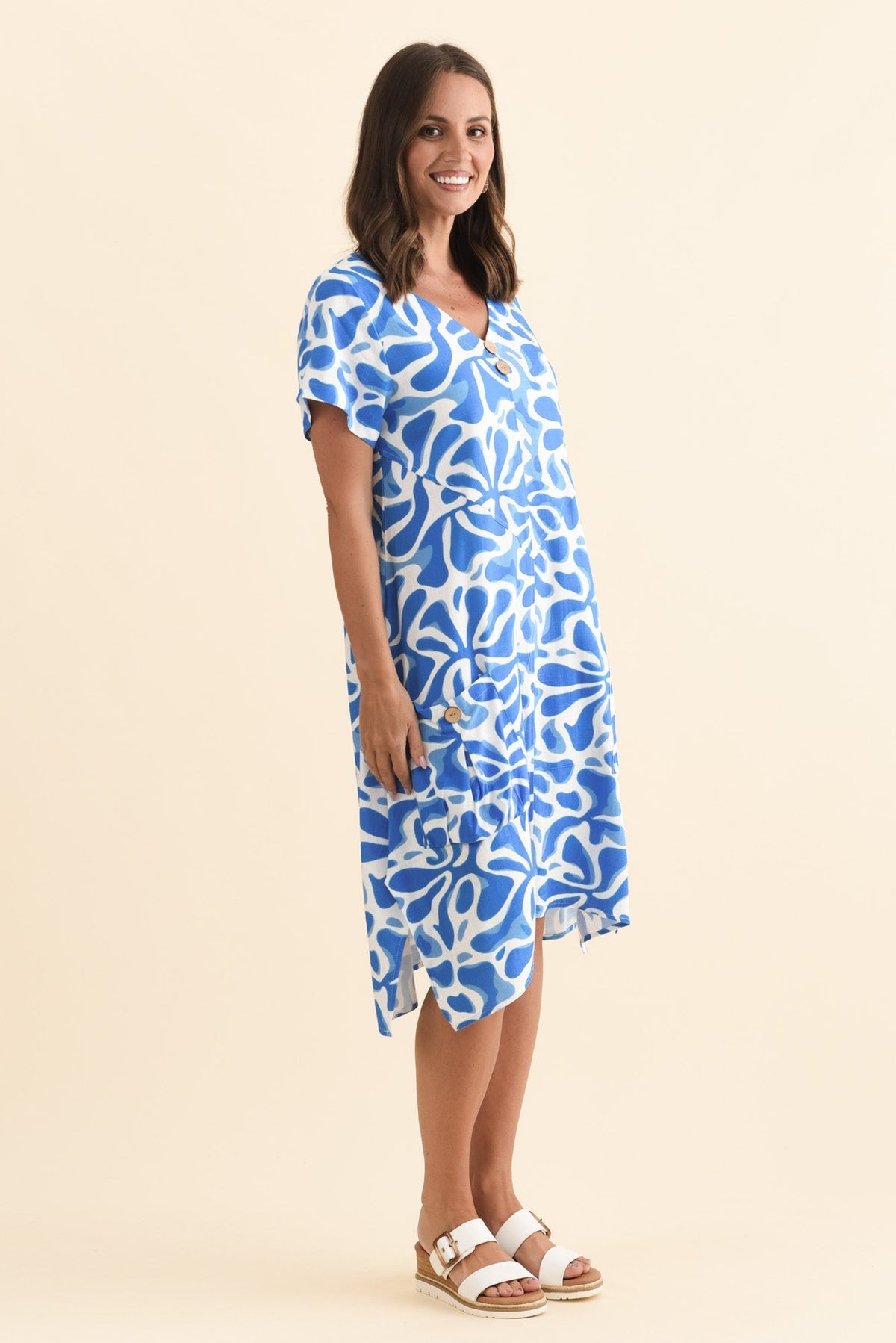Bryant Blue Splash Linen Cotton Dress Back View