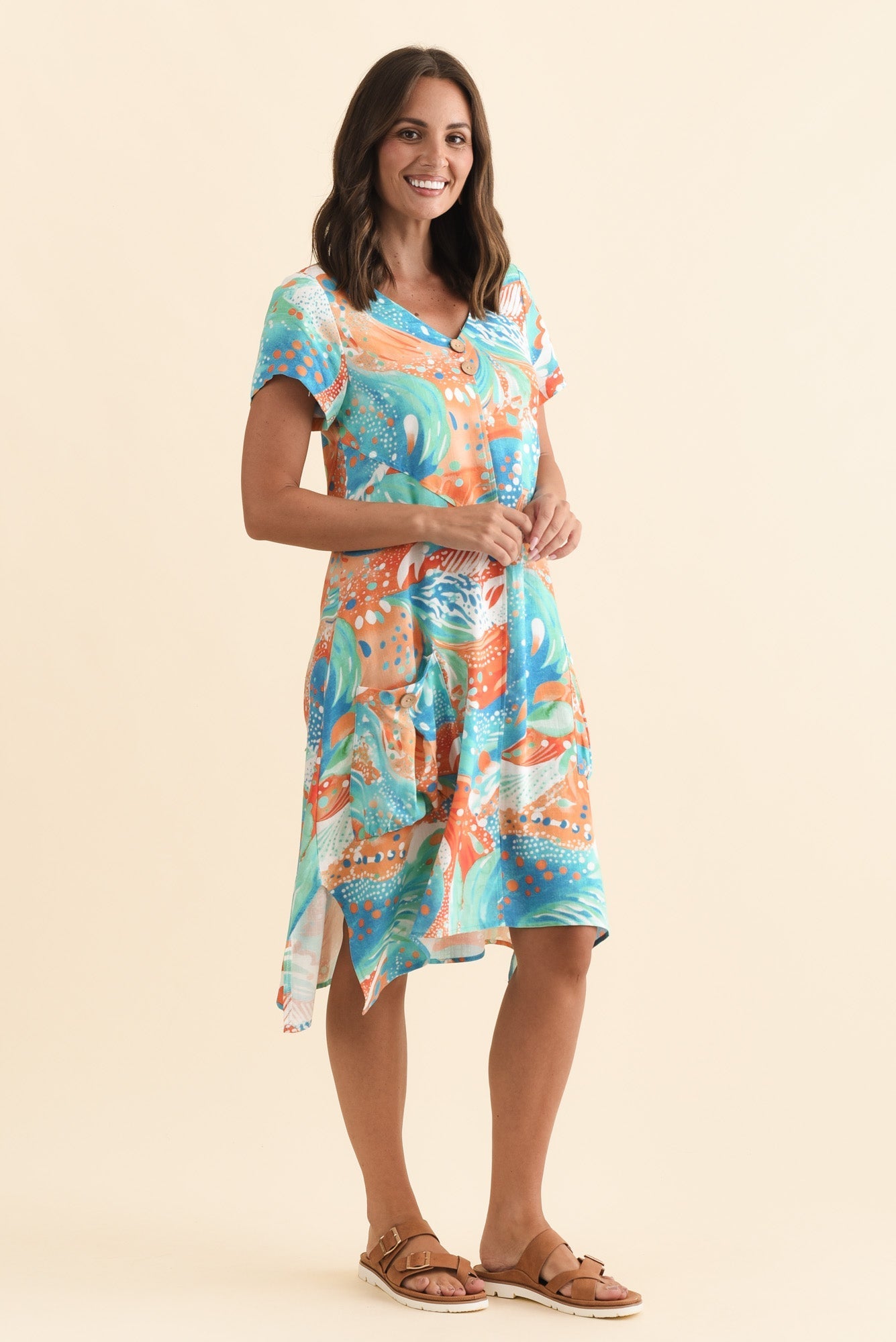 Bryant Orange Swirl Linen Cotton Dress Back View